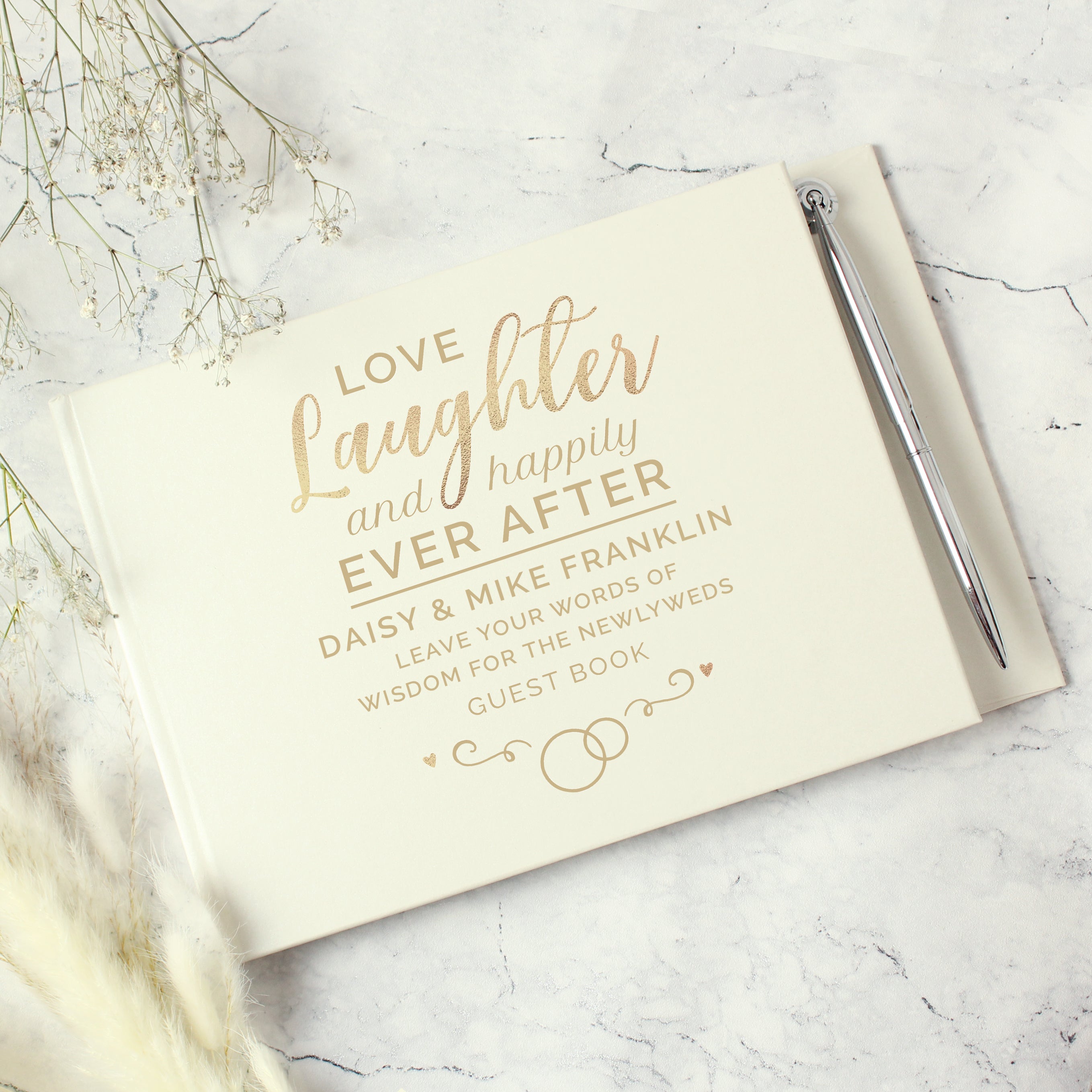 Personalised Happily Ever After Wedding Hardback Guest Book & Pen