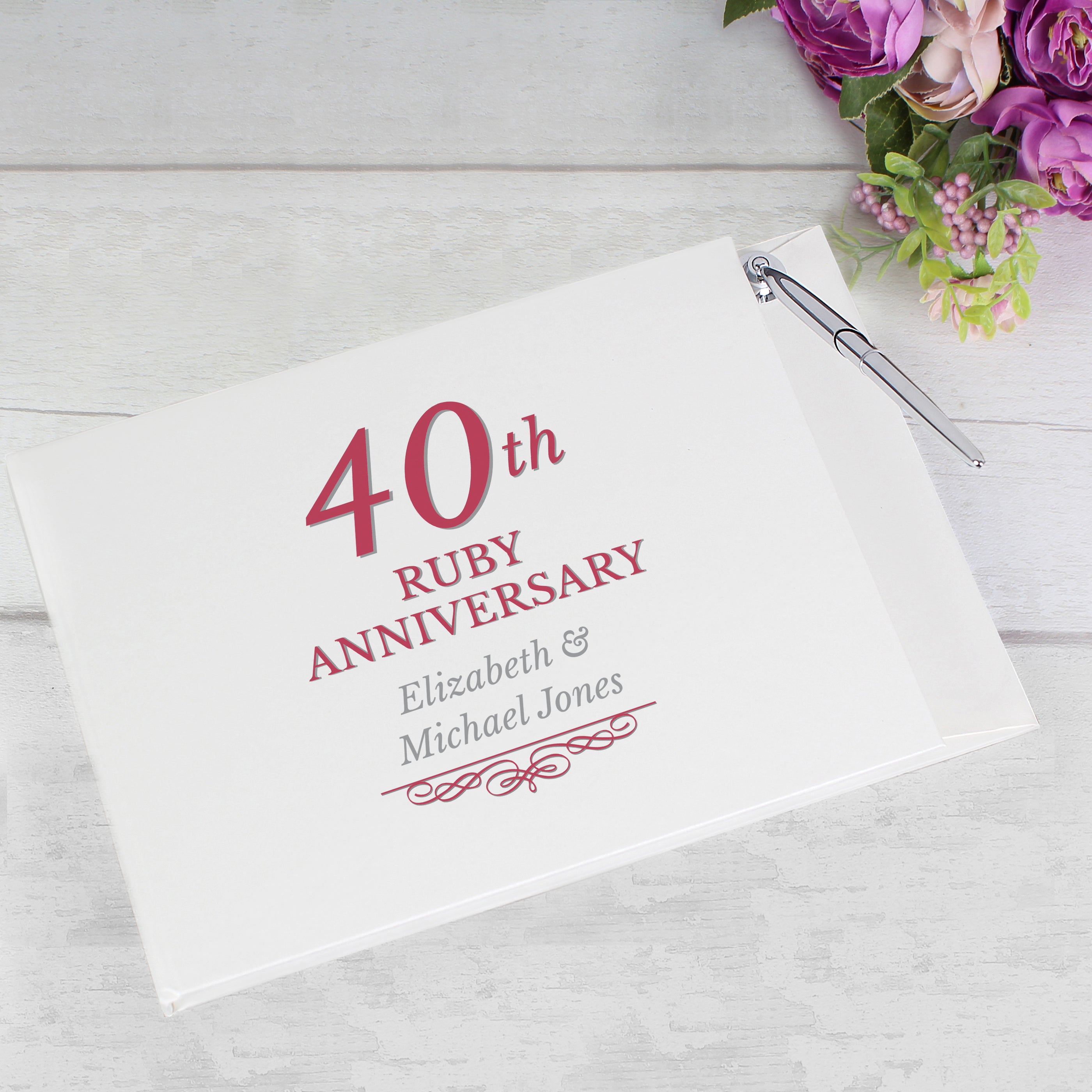 Personalised 40th Ruby Anniversary Hardback Guest Book & Pen