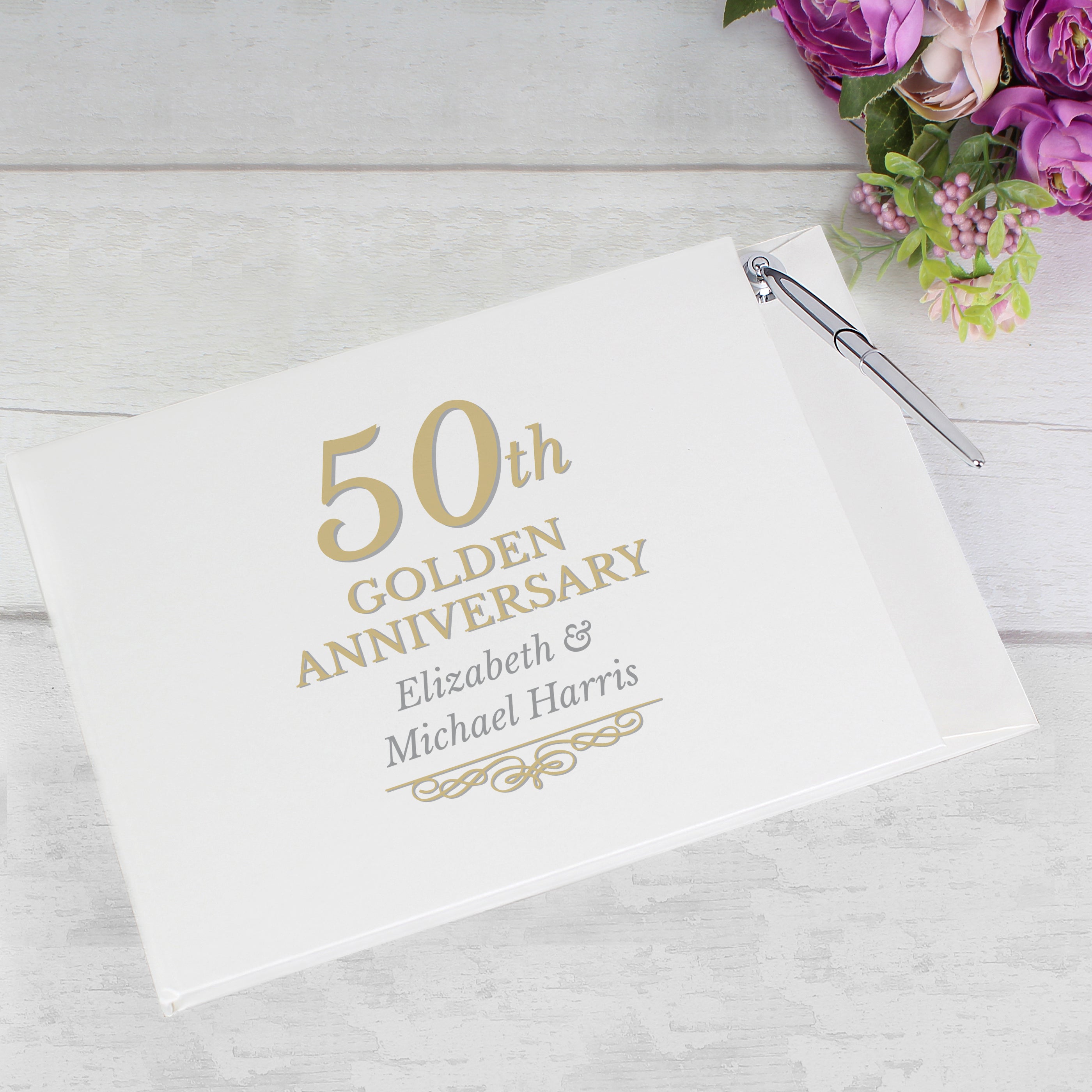 Personalised 50th Golden Anniversary Hardback Guest Book & Pen