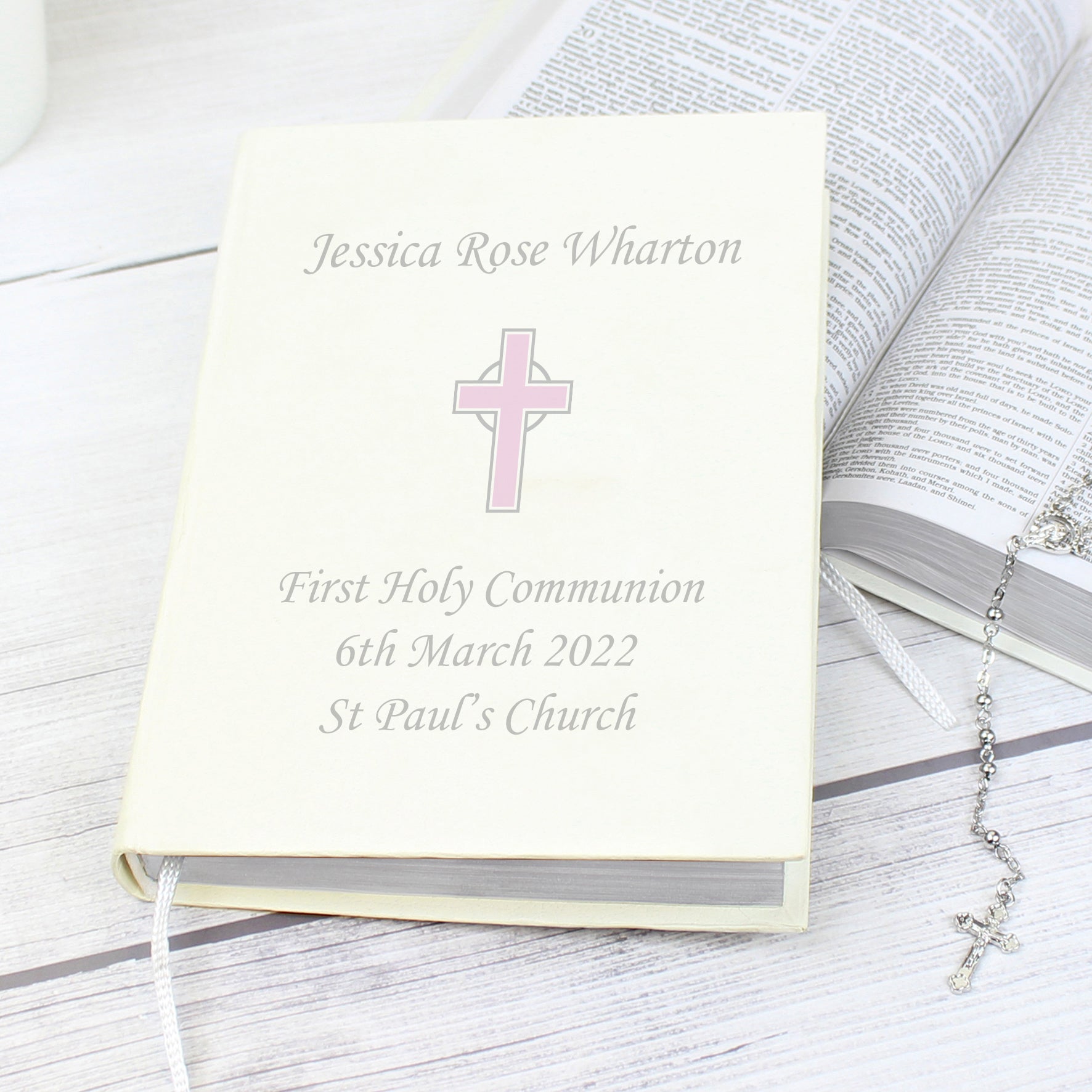 Personalised Pink Cross Holy Bible - Eco-friendly