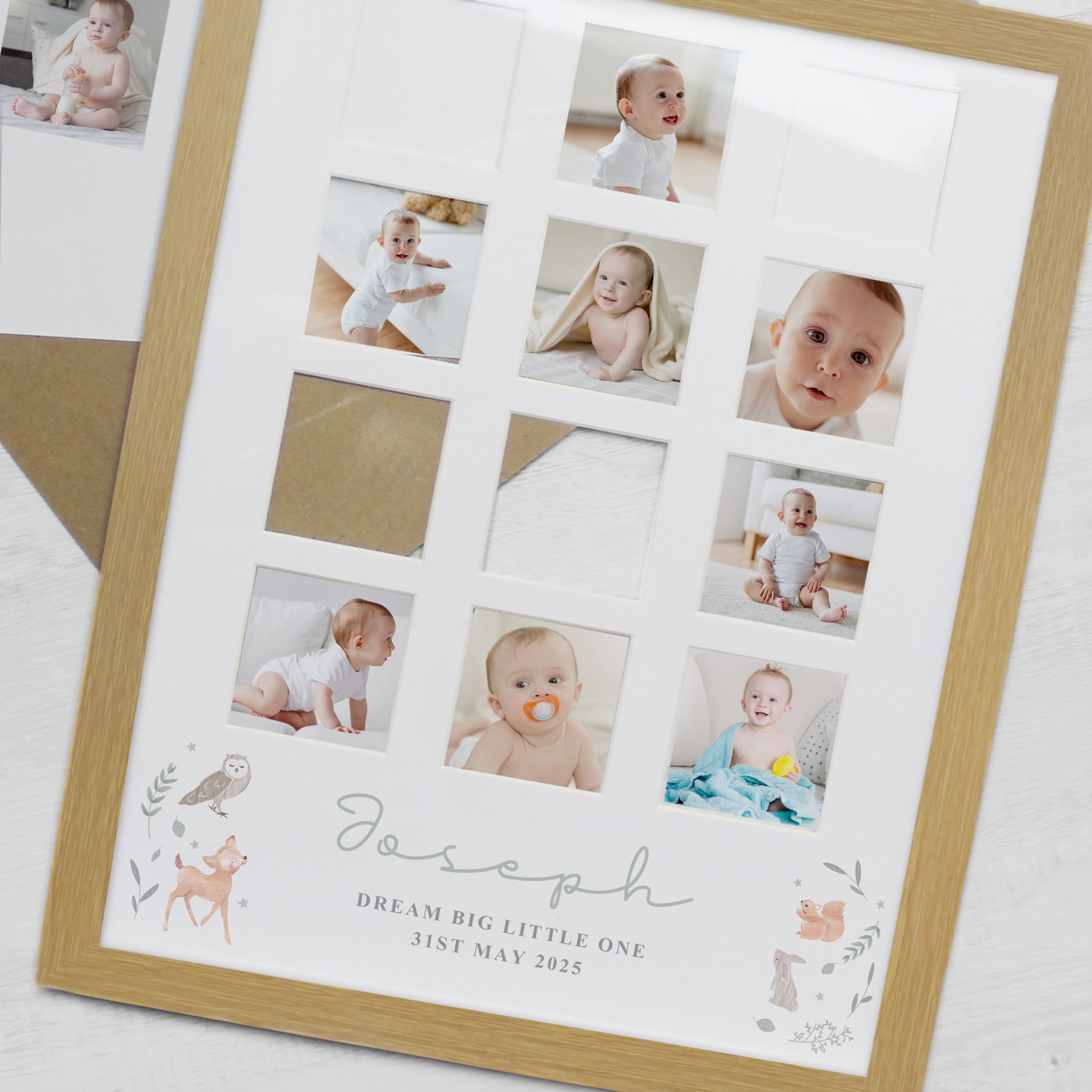 Personalised Woodland Animal Oak Multi Photo Frame