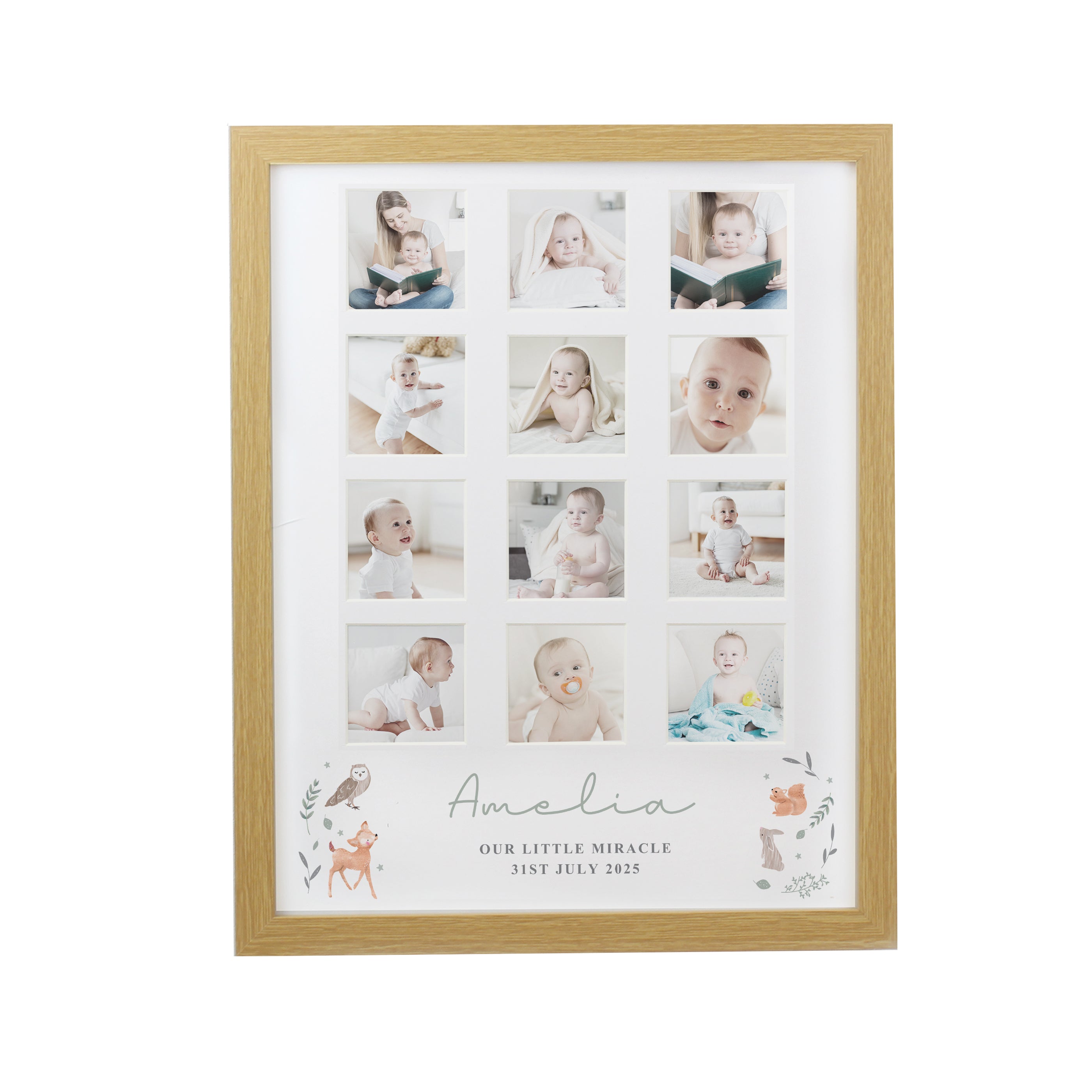 Personalised Woodland Animal Oak Multi Photo Frame