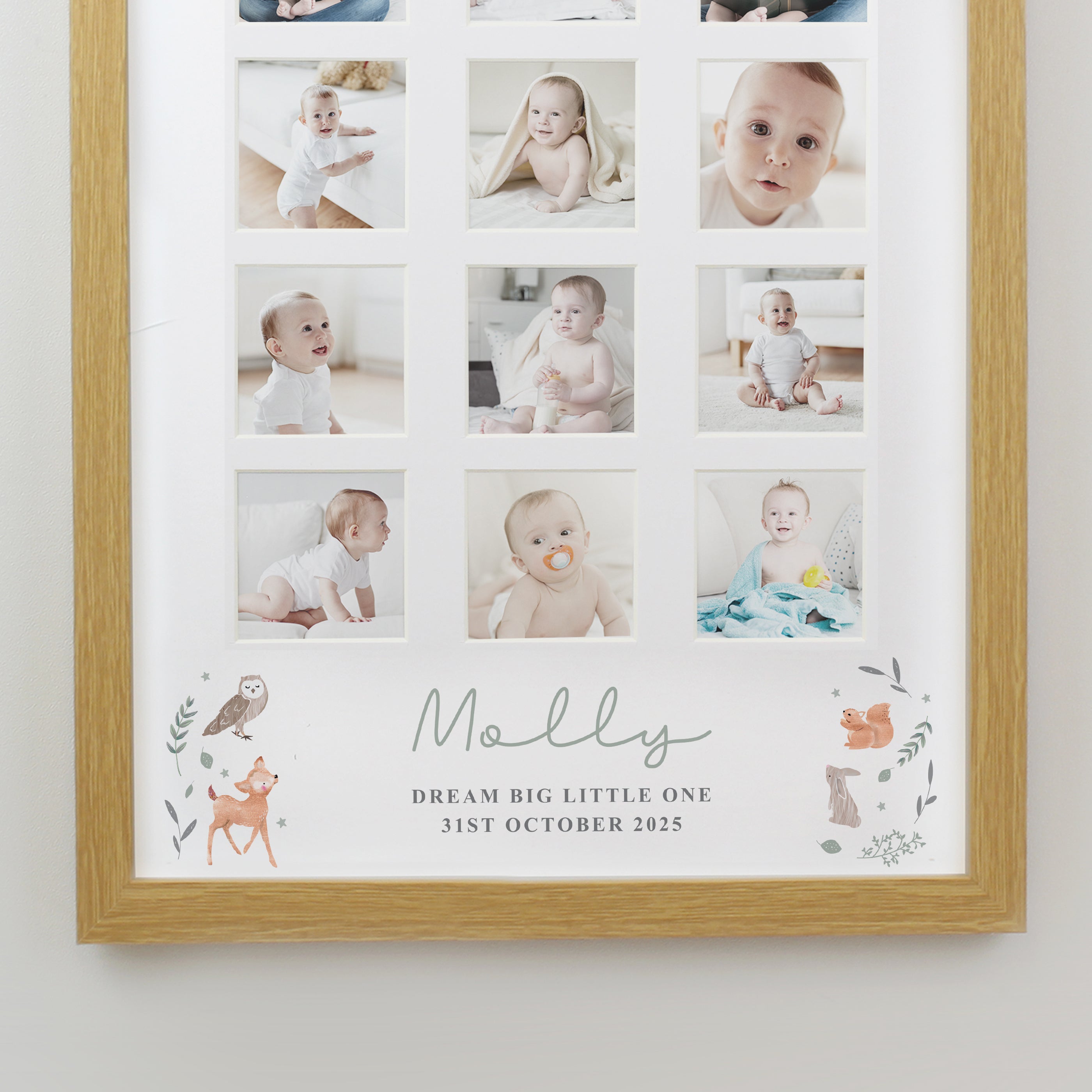 Personalised Woodland Animal Oak Multi Photo Frame