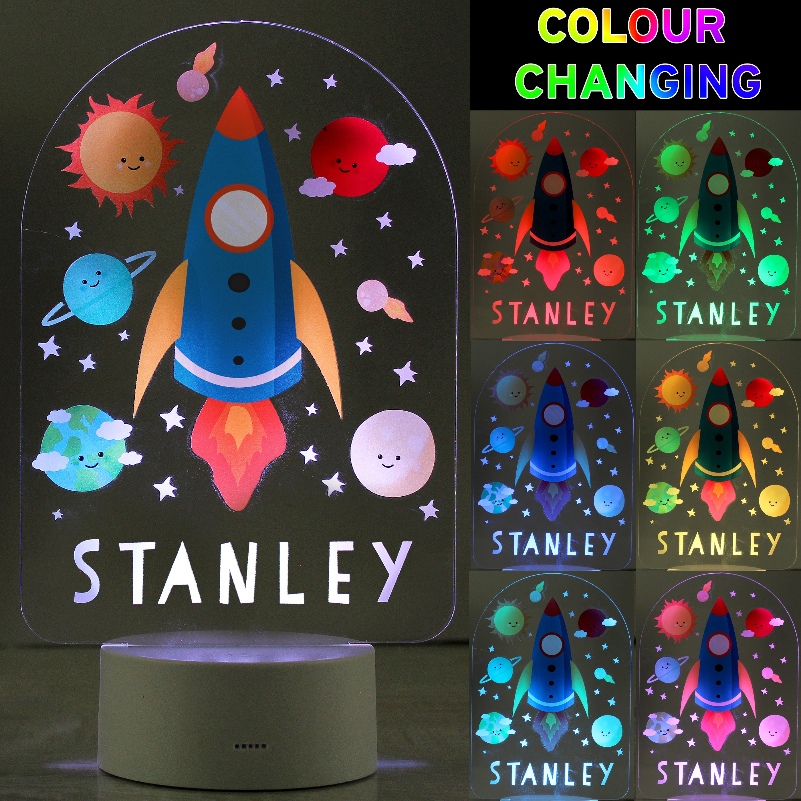 Personalised Space Rocket LED Colour Changing Night Light