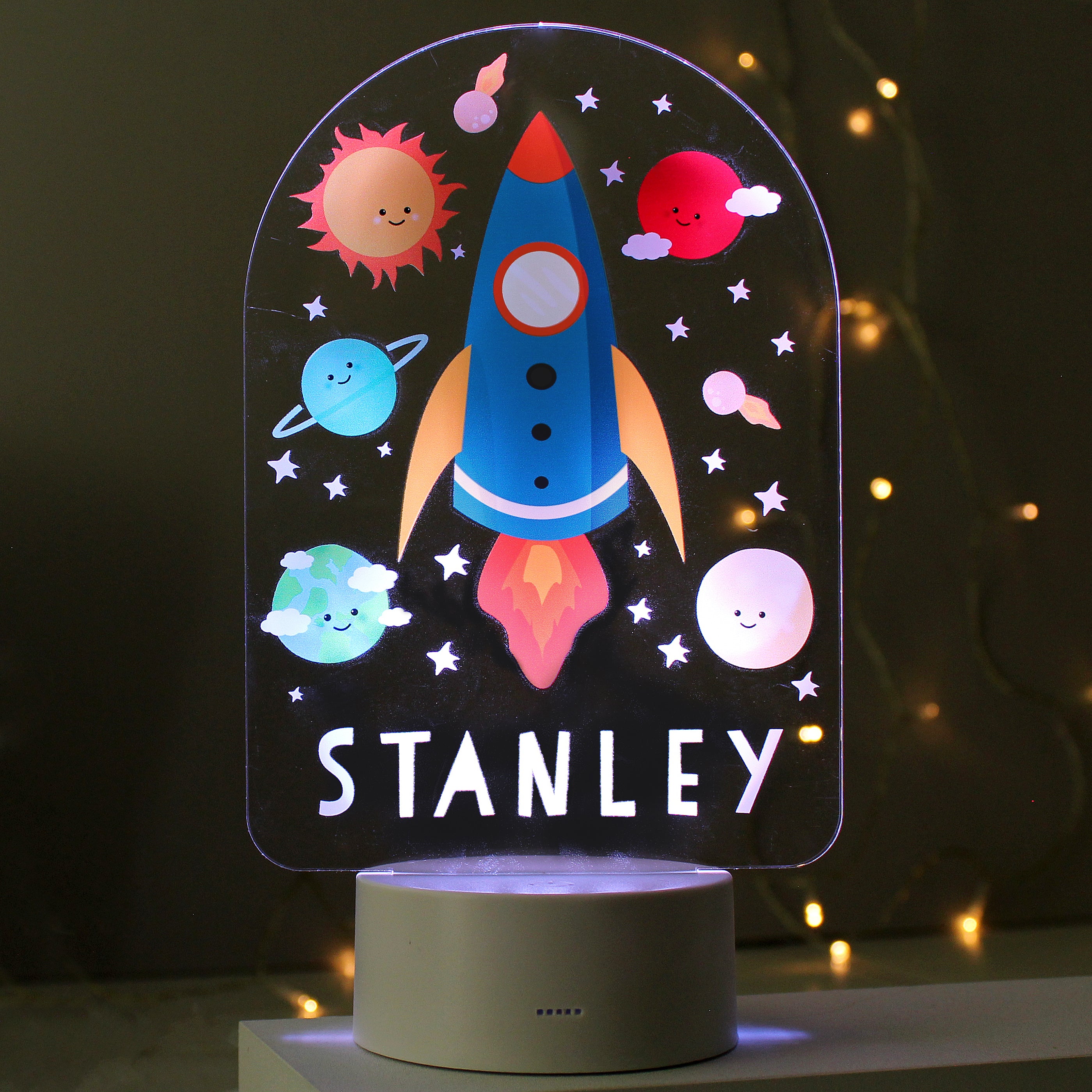 Personalised Space Rocket LED Colour Changing Night Light