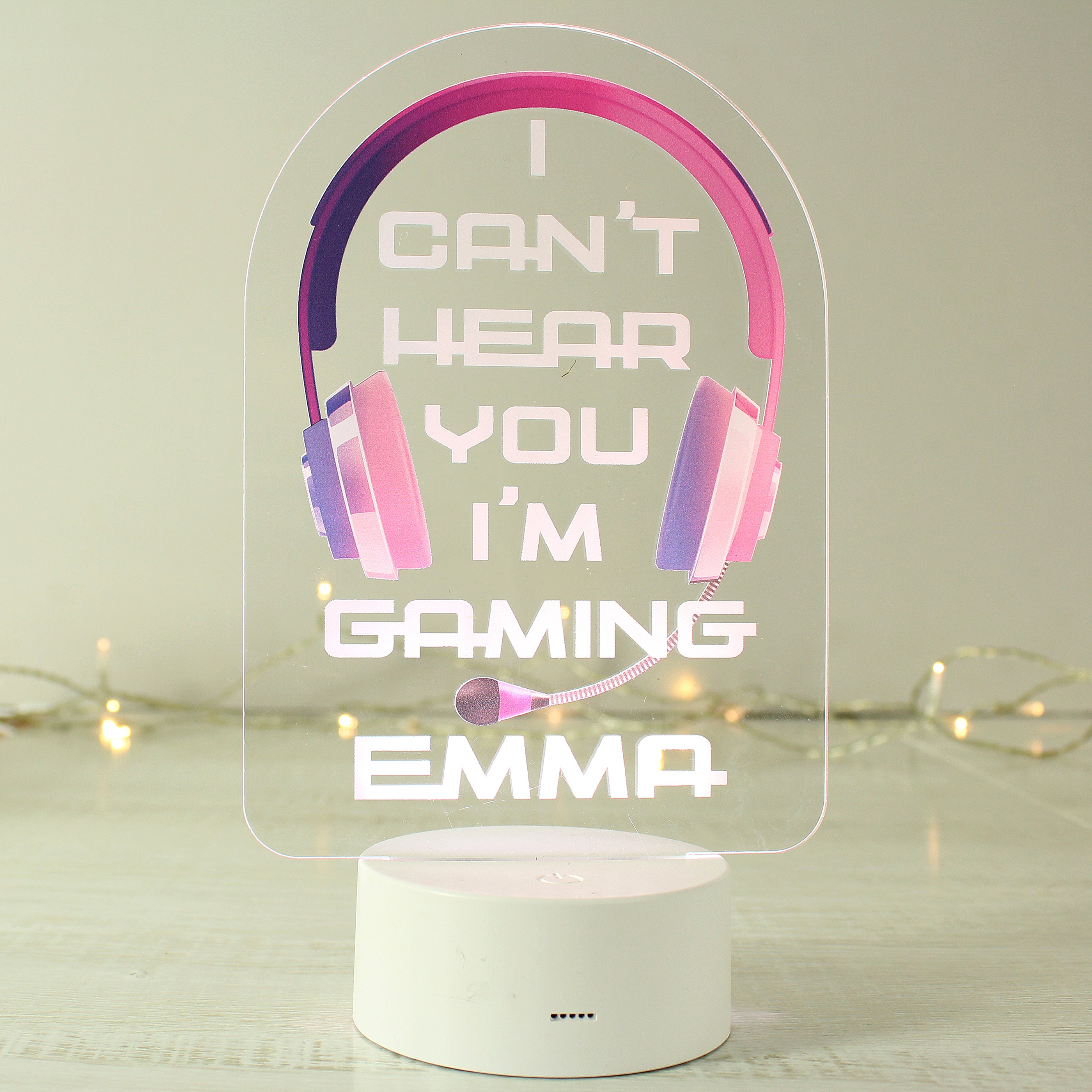 Personalised Pink Gaming LED Colour Changing Night Light