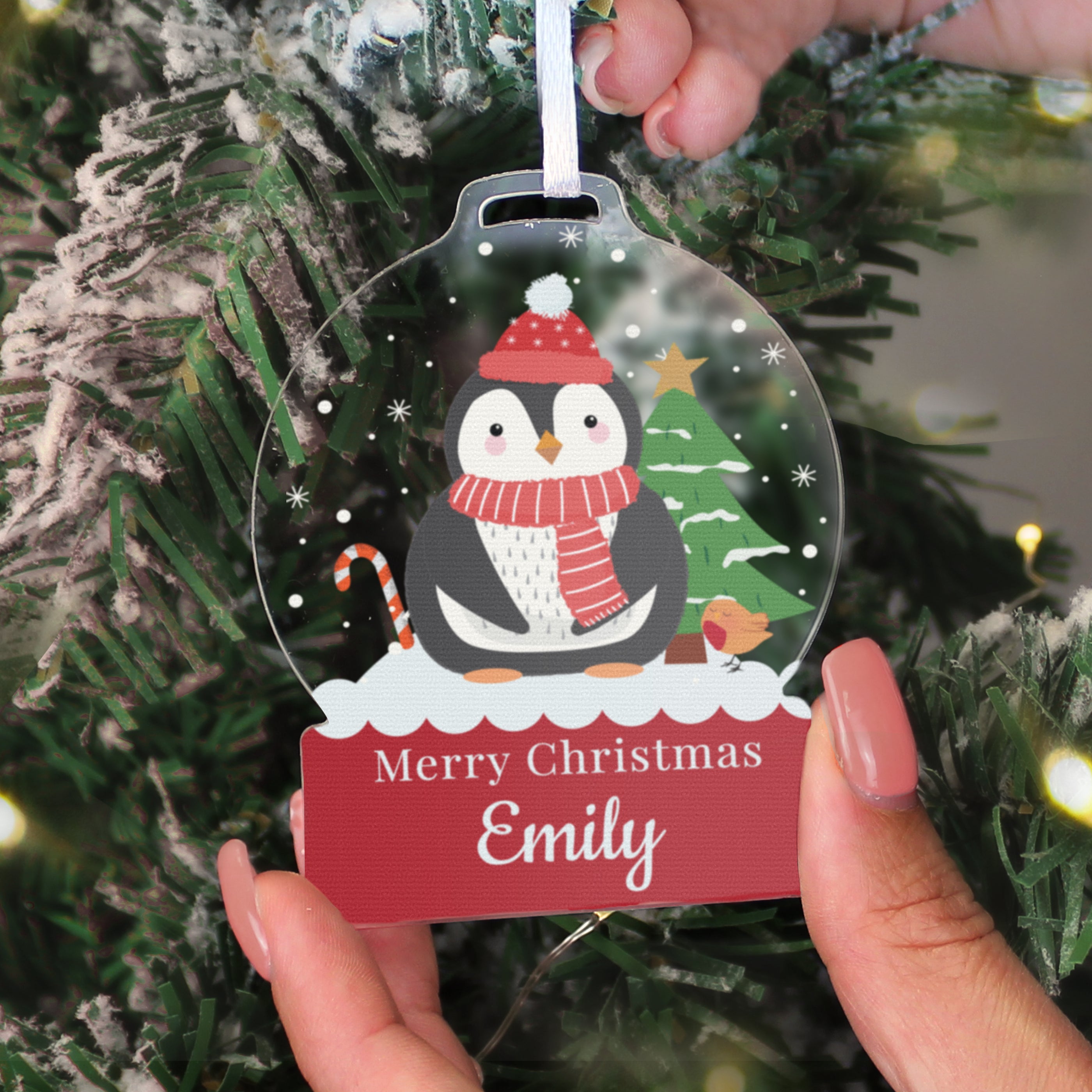 Personalised Penguin Acrylic Snowglobe Decoration