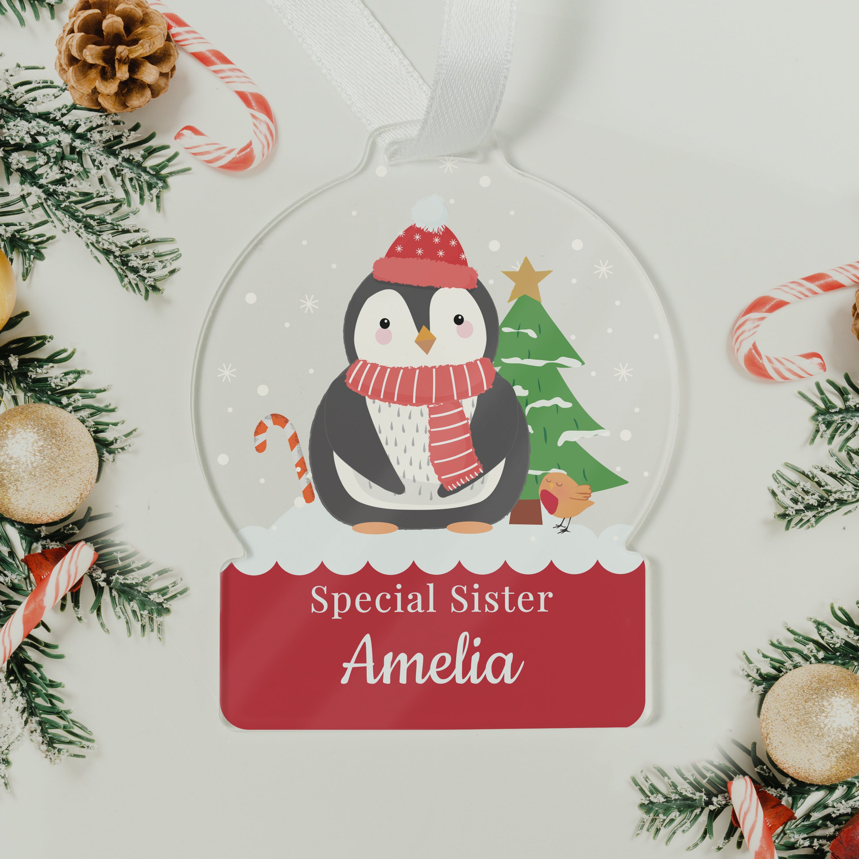 Personalised Penguin Acrylic Snowglobe Decoration