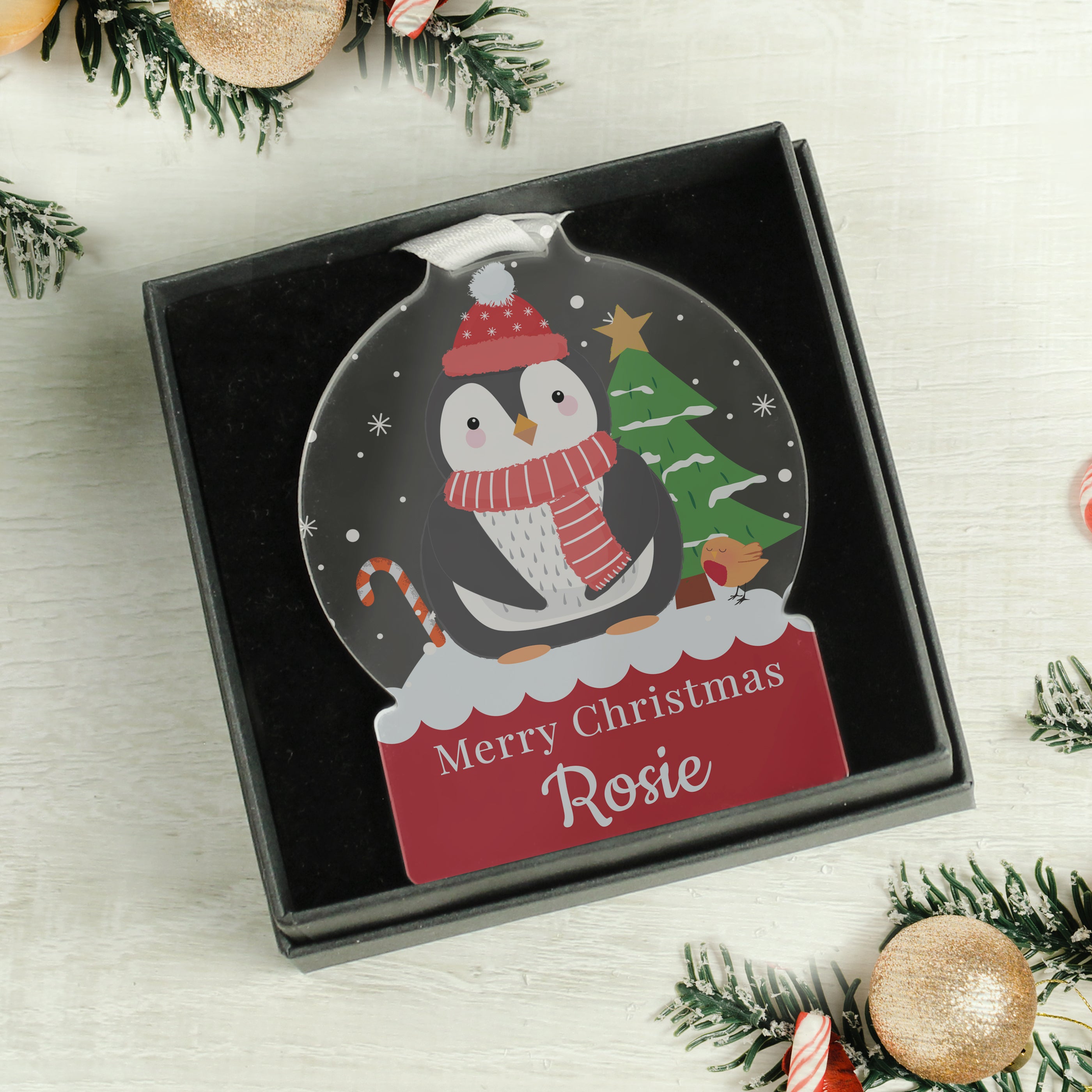 Personalised Penguin Acrylic Snowglobe Decoration