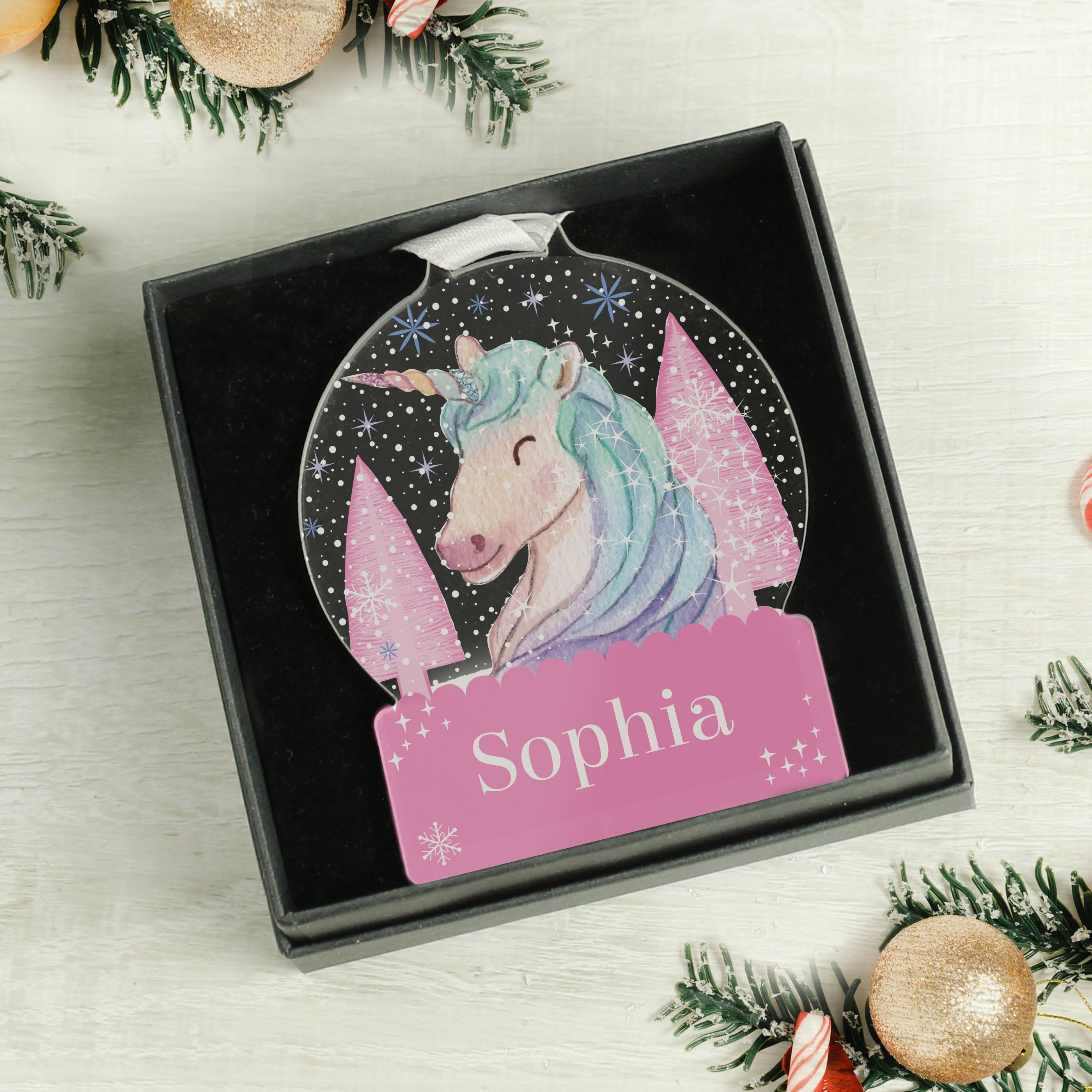 Personalised Unicorn Acrylic Snowglobe Decoration