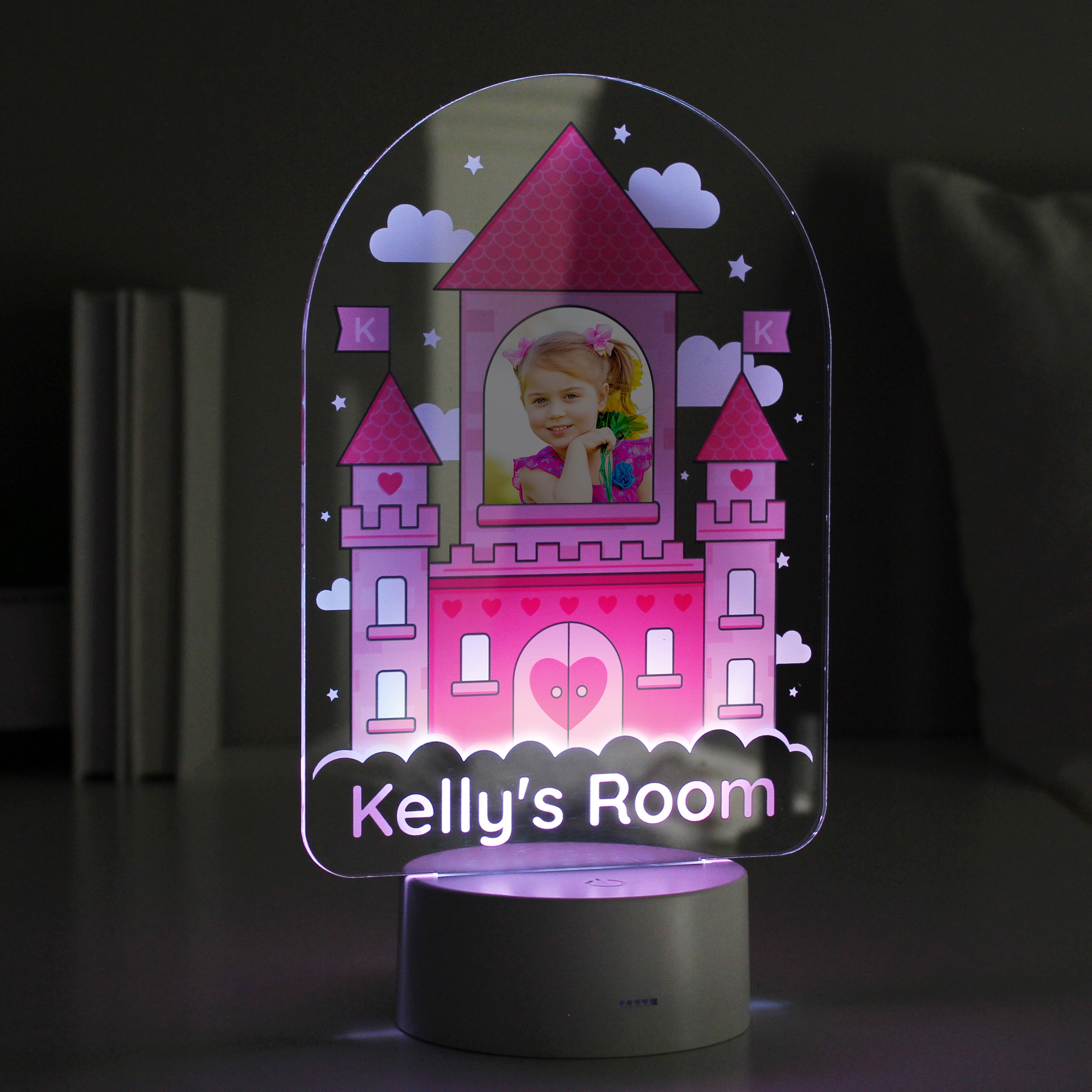 Personalised Pink Castle Photo Upload LED Colour Changing Night Light