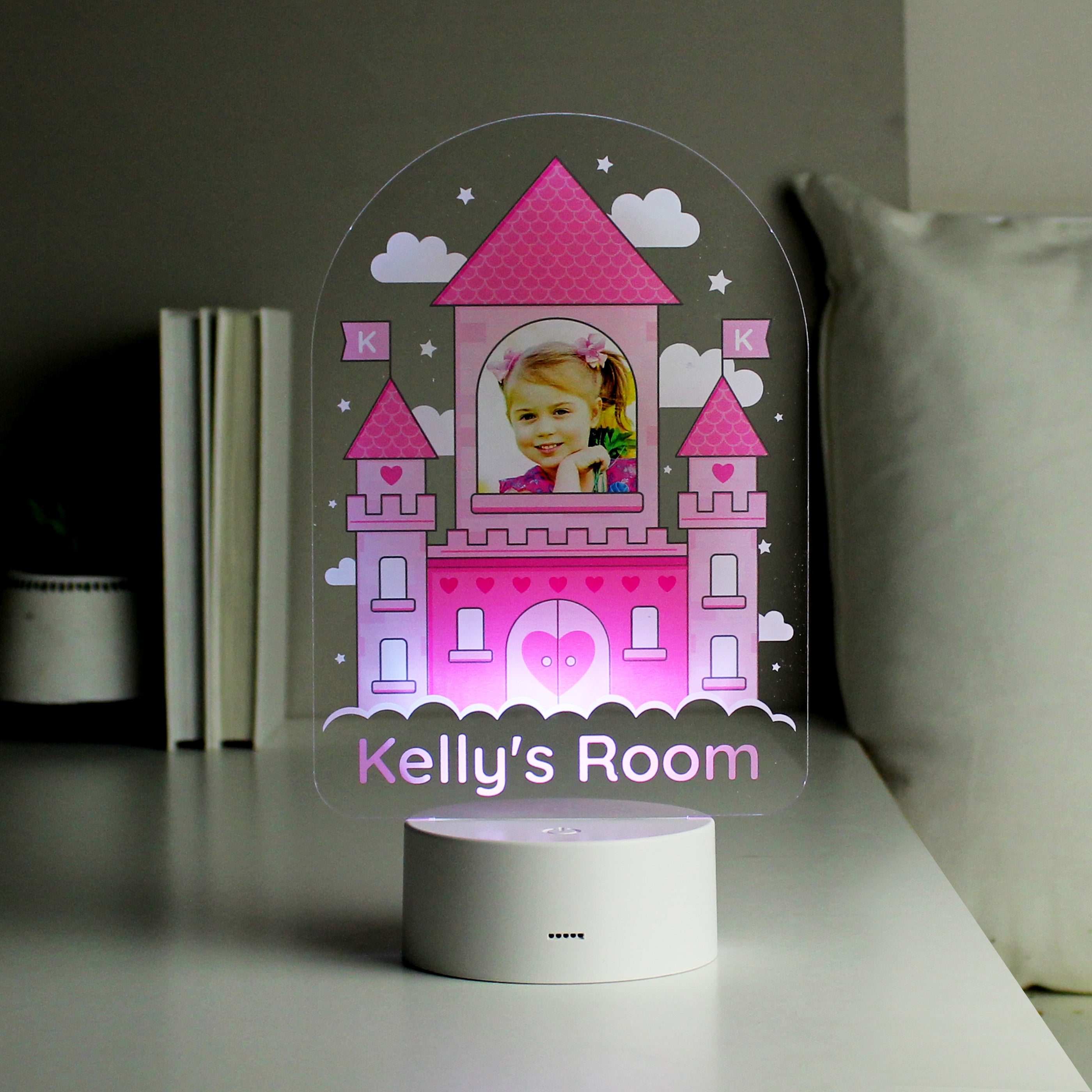 Personalised Pink Castle Photo Upload LED Colour Changing Night Light