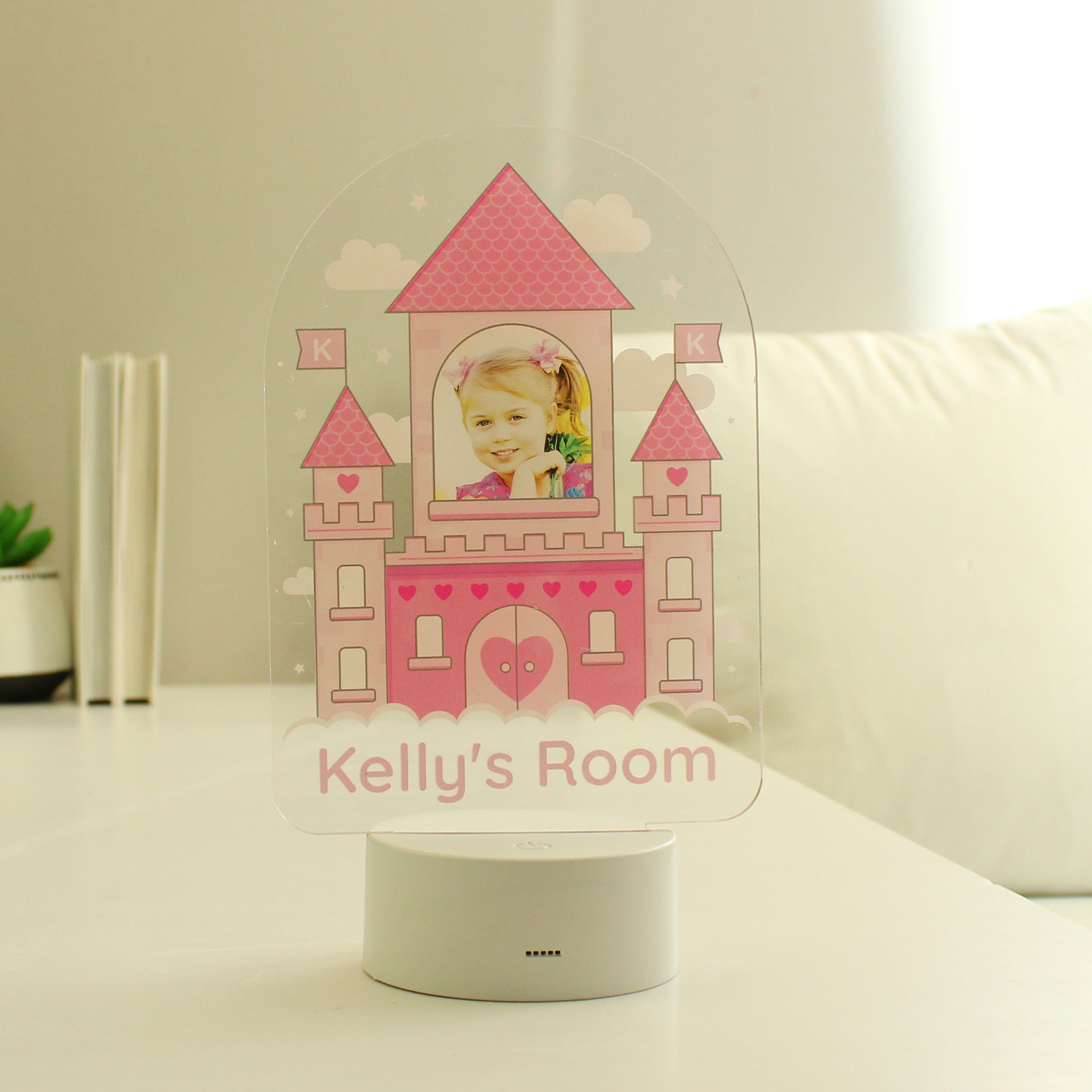 Personalised Pink Castle Photo Upload LED Colour Changing Night Light