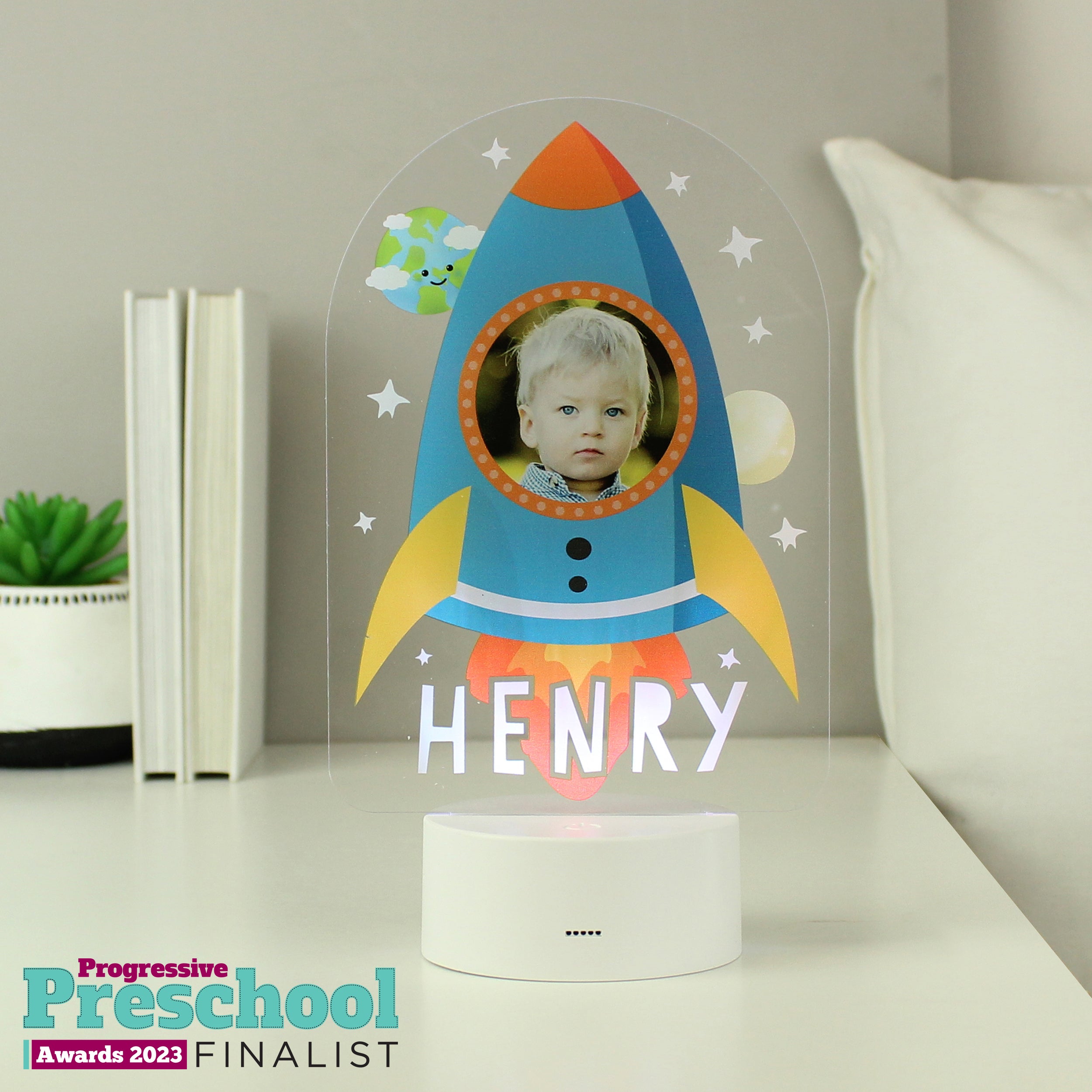 Personalised Rocket Photo Upload LED Colour Changing Night Light