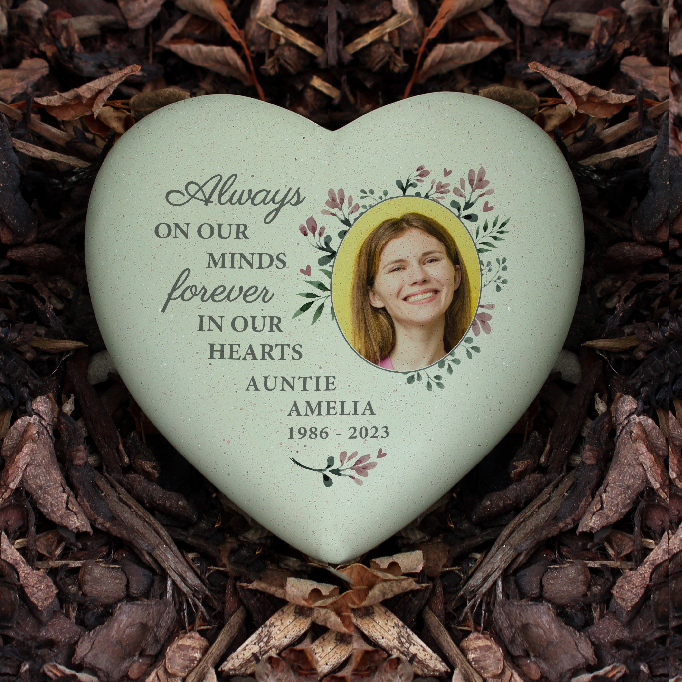 Personalised Floral Photo Upload Memorial Resin Heart