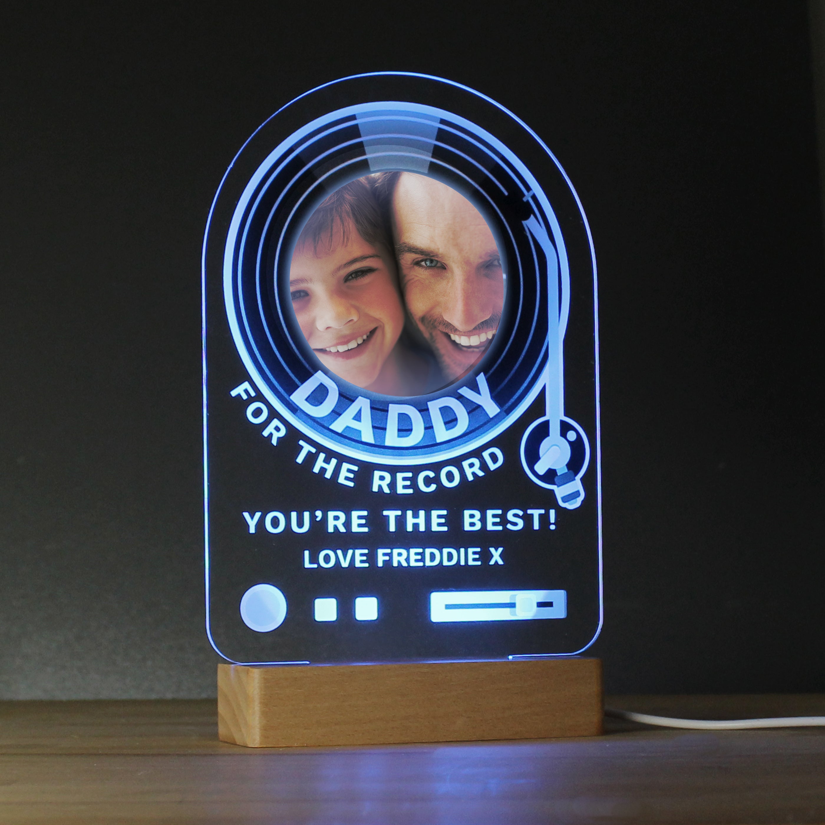 Personalised Record Photo Upload Wooden Based LED Light