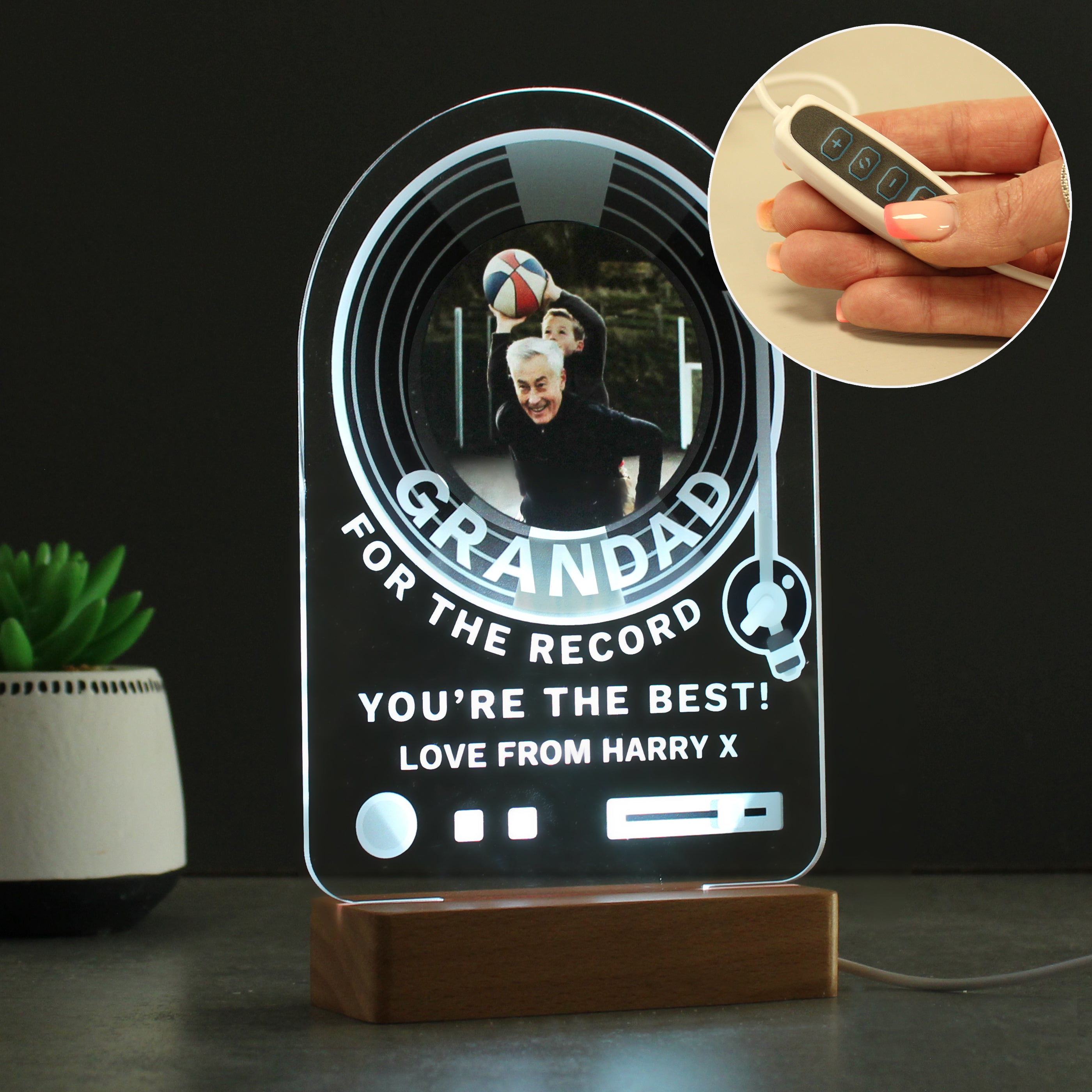 Personalised Record Photo Upload Wooden Based LED Light