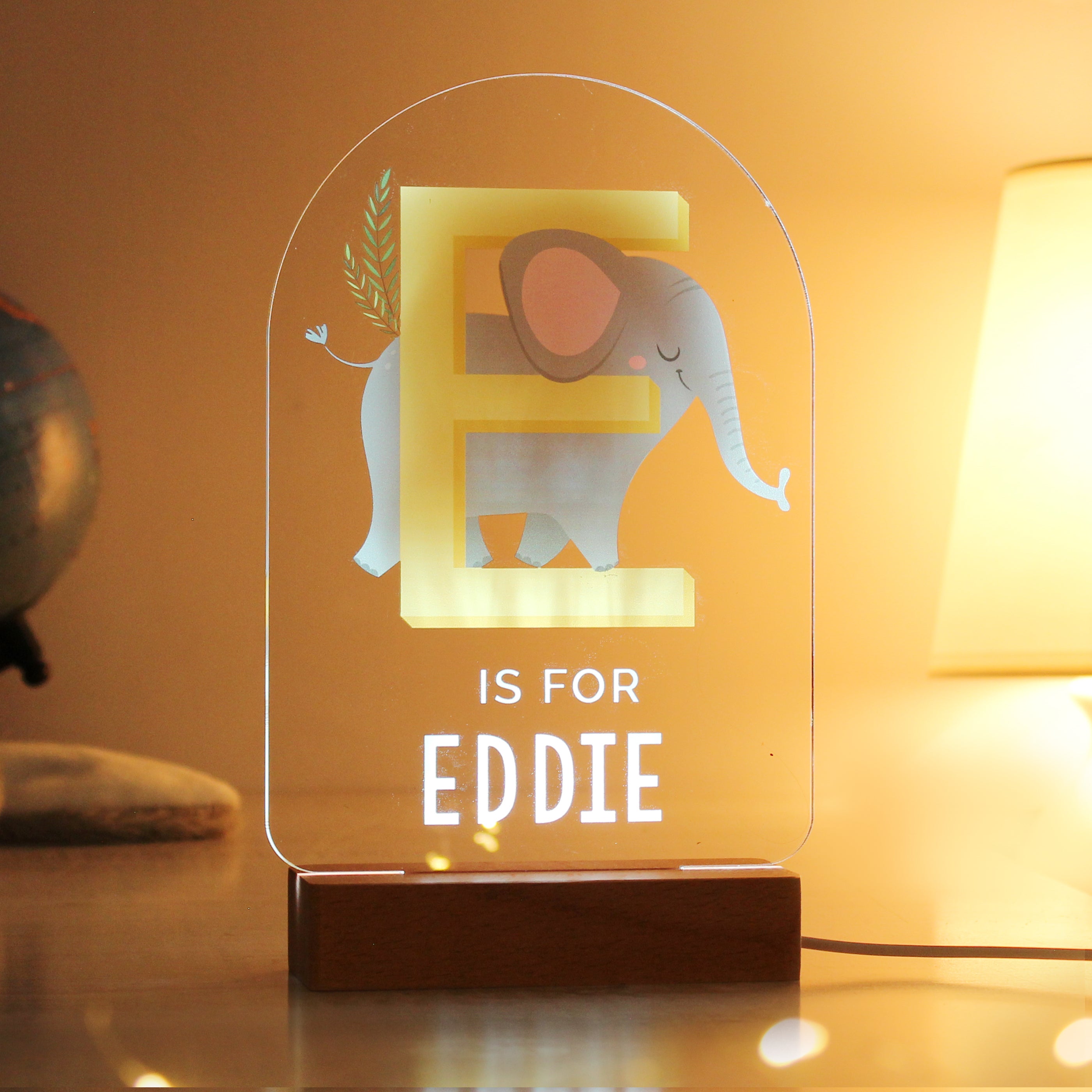 Personalised Animal Alphabet Wooden Based LED Light