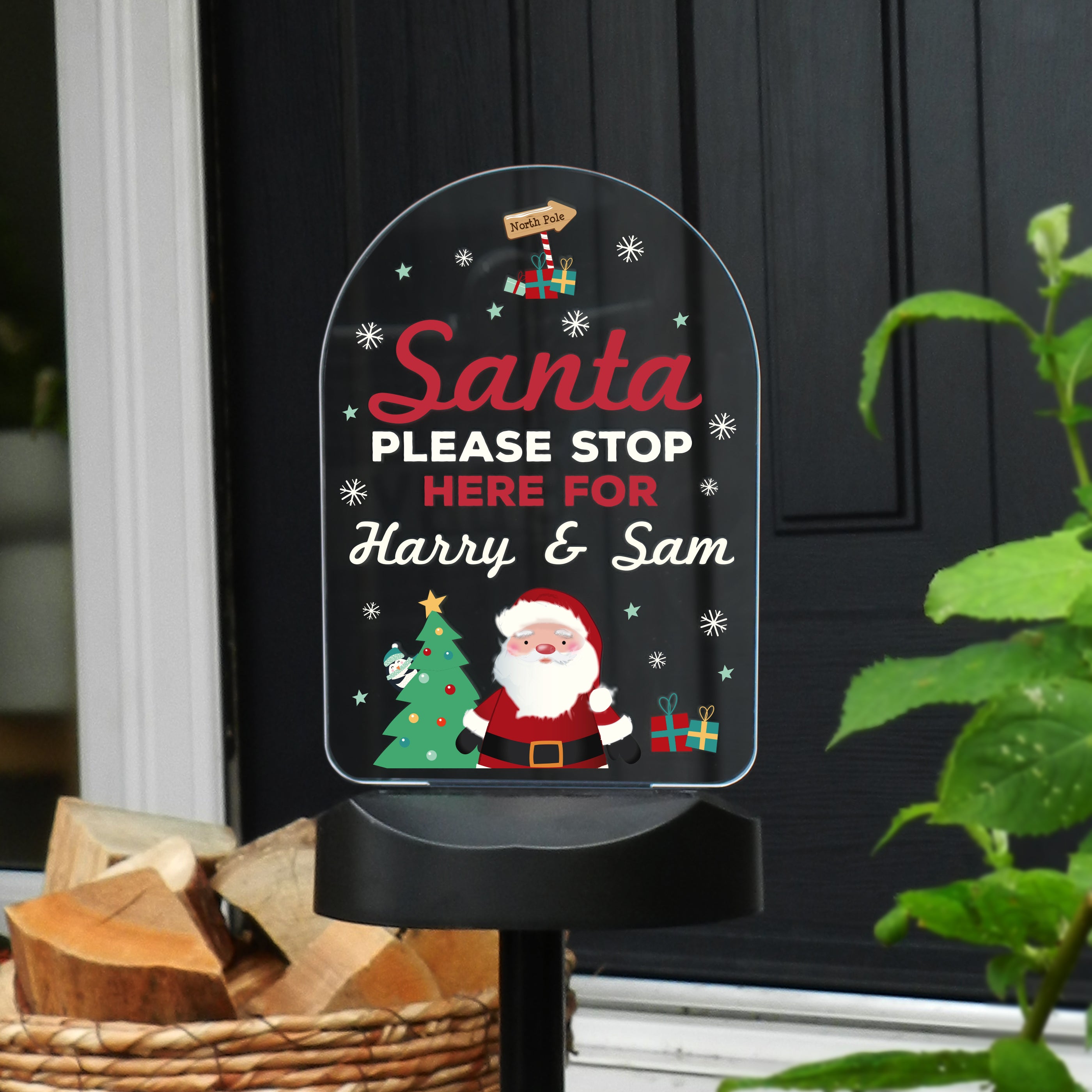 Personalised Santa Stop Here Outdoor Solar Light