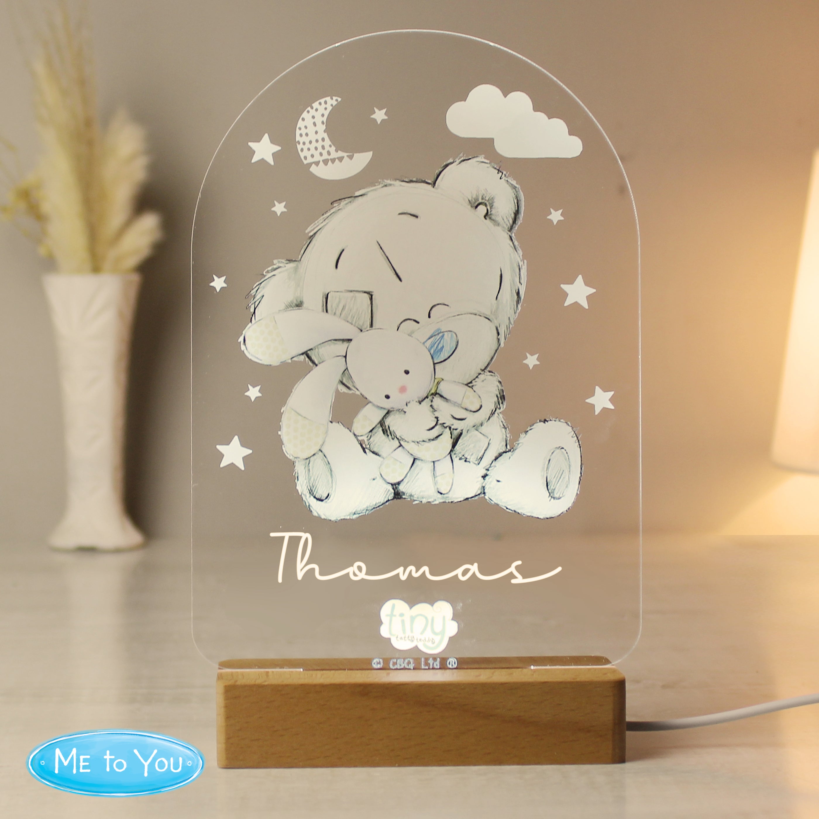 Personalised Tiny Tatty Teddy Wooden Based LED Light