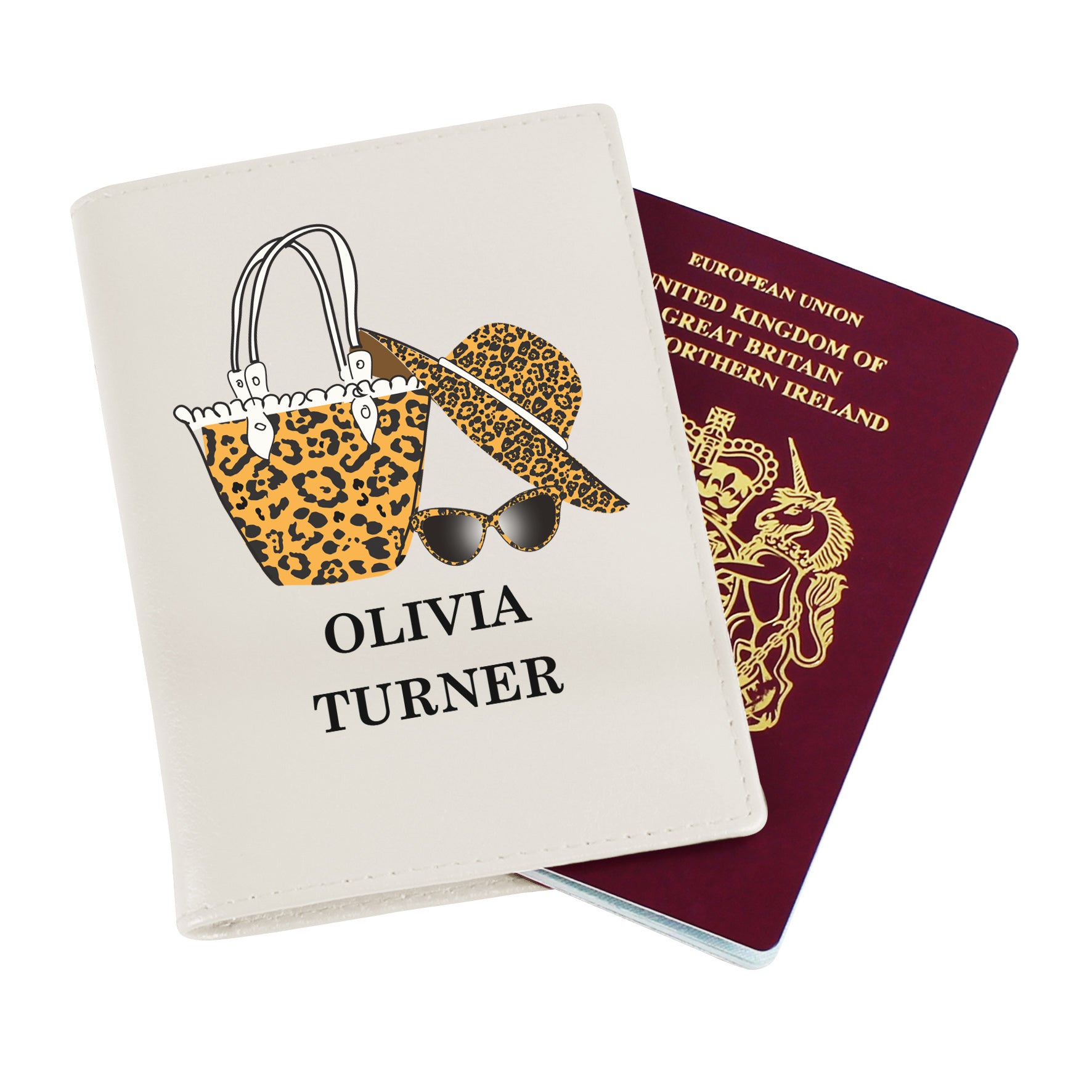 Personalised Leopard Print Cream Passport Holder