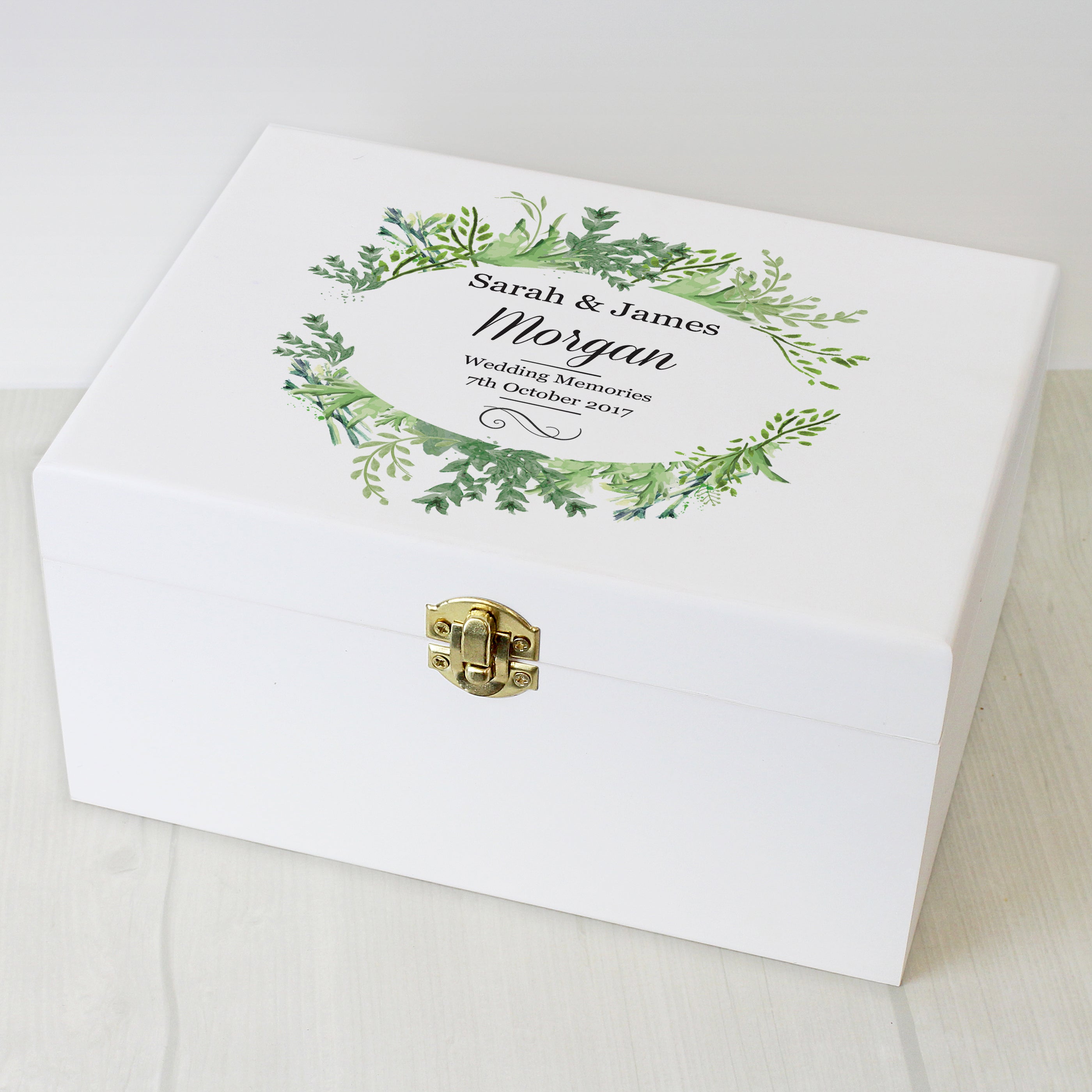 Personalised Fresh Botanical White Wooden Keepsake Box