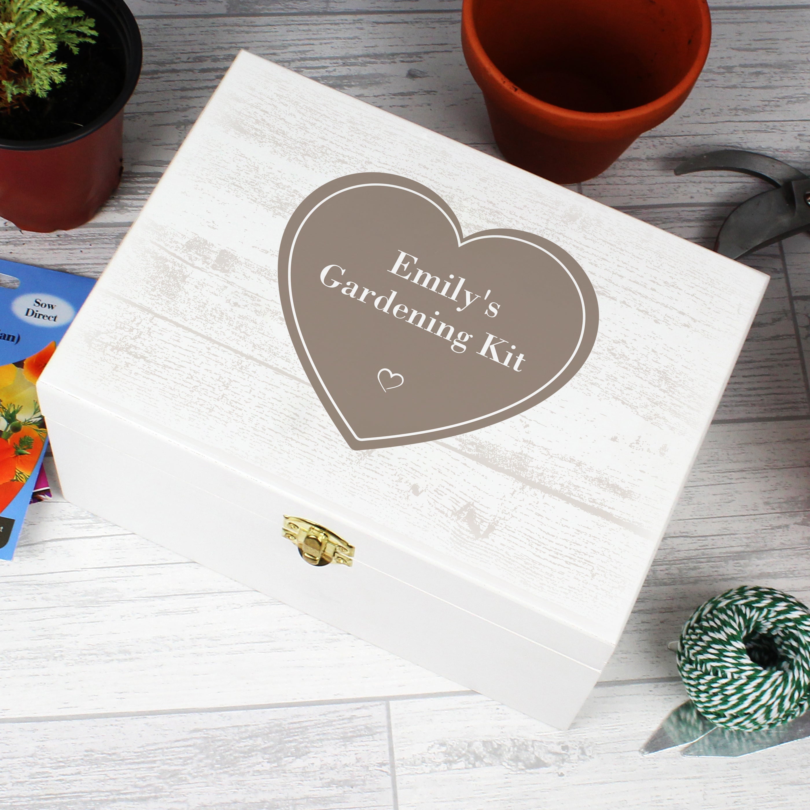 Personalised Rustic Heart White Wooden Keepsake Box