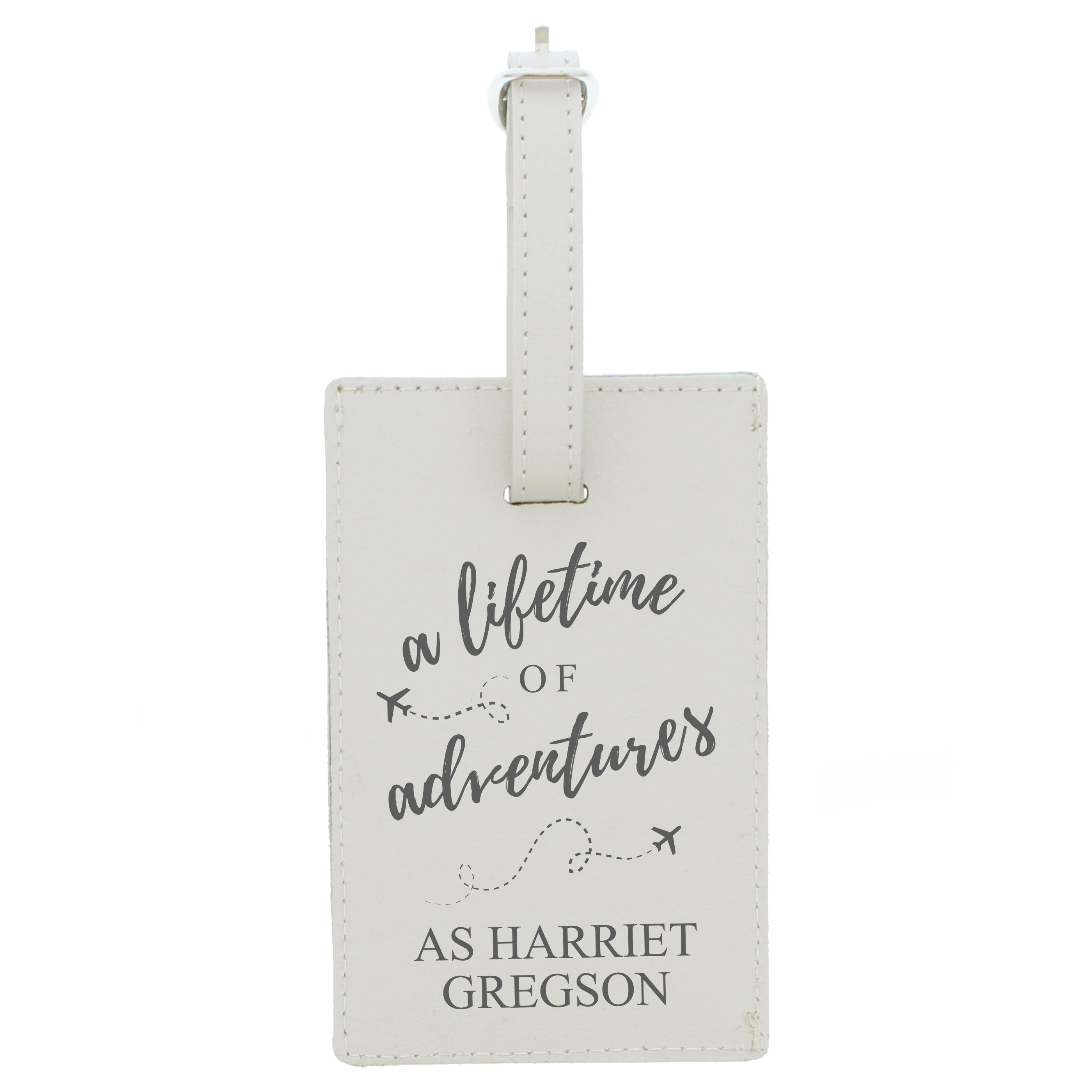 Personalised 'Lifetime of Adventures' Cream Luggage Tag