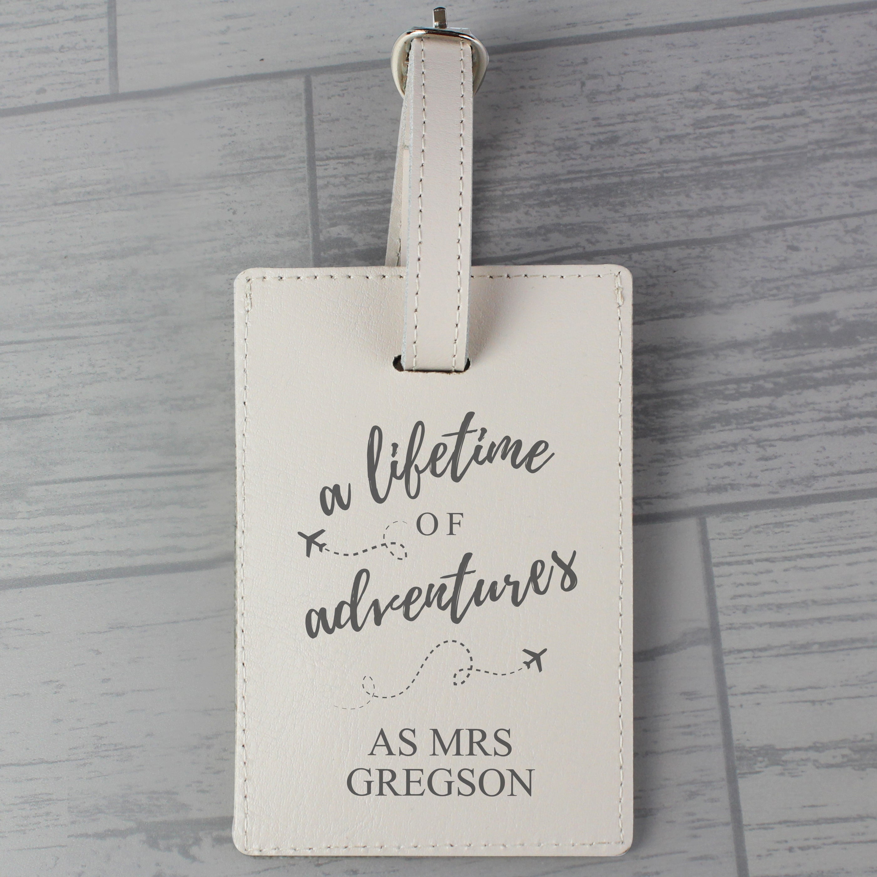 Personalised 'Lifetime of Adventures' Cream Luggage Tag