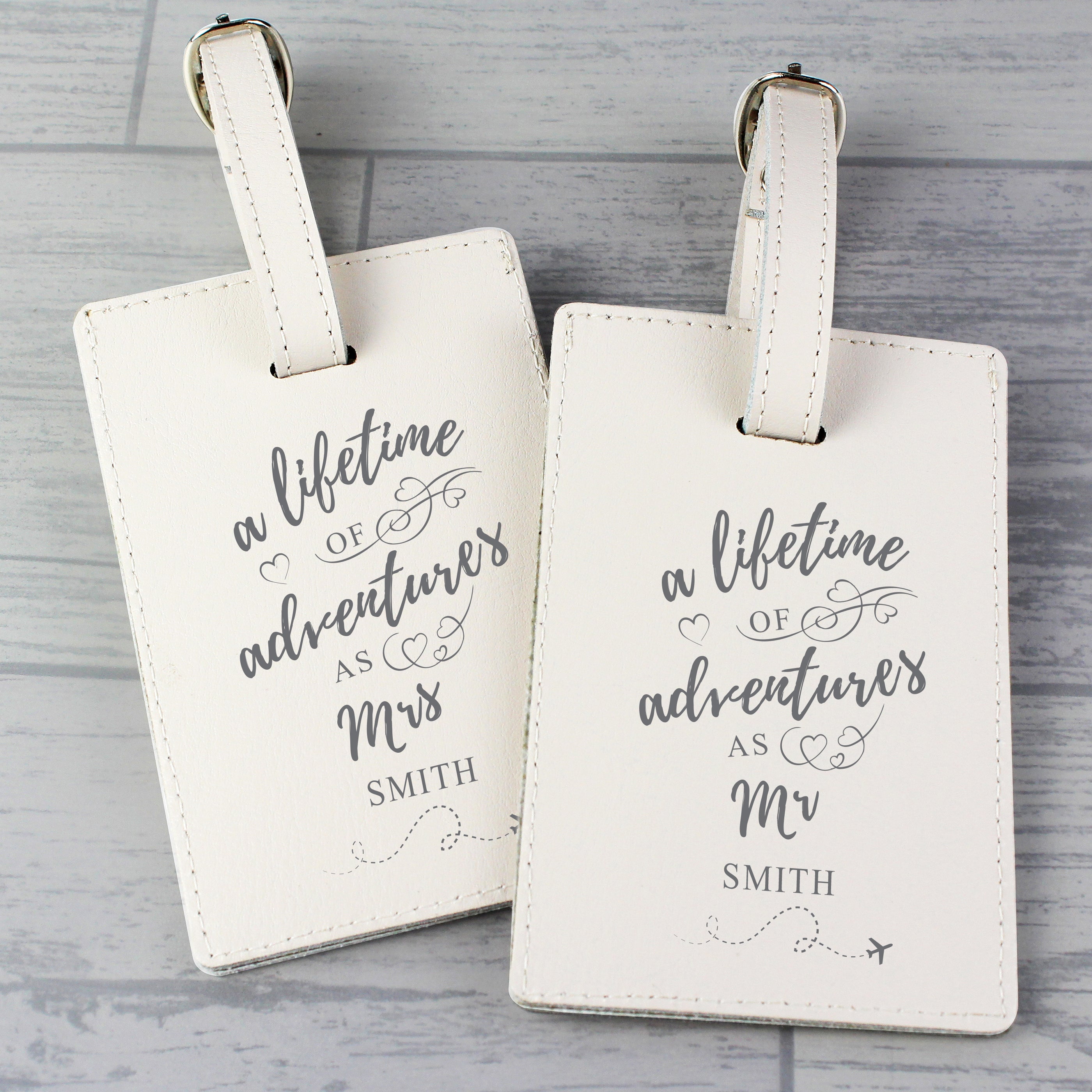 Personalised 'Lifetime of Adventures' Couples Luggage Tags