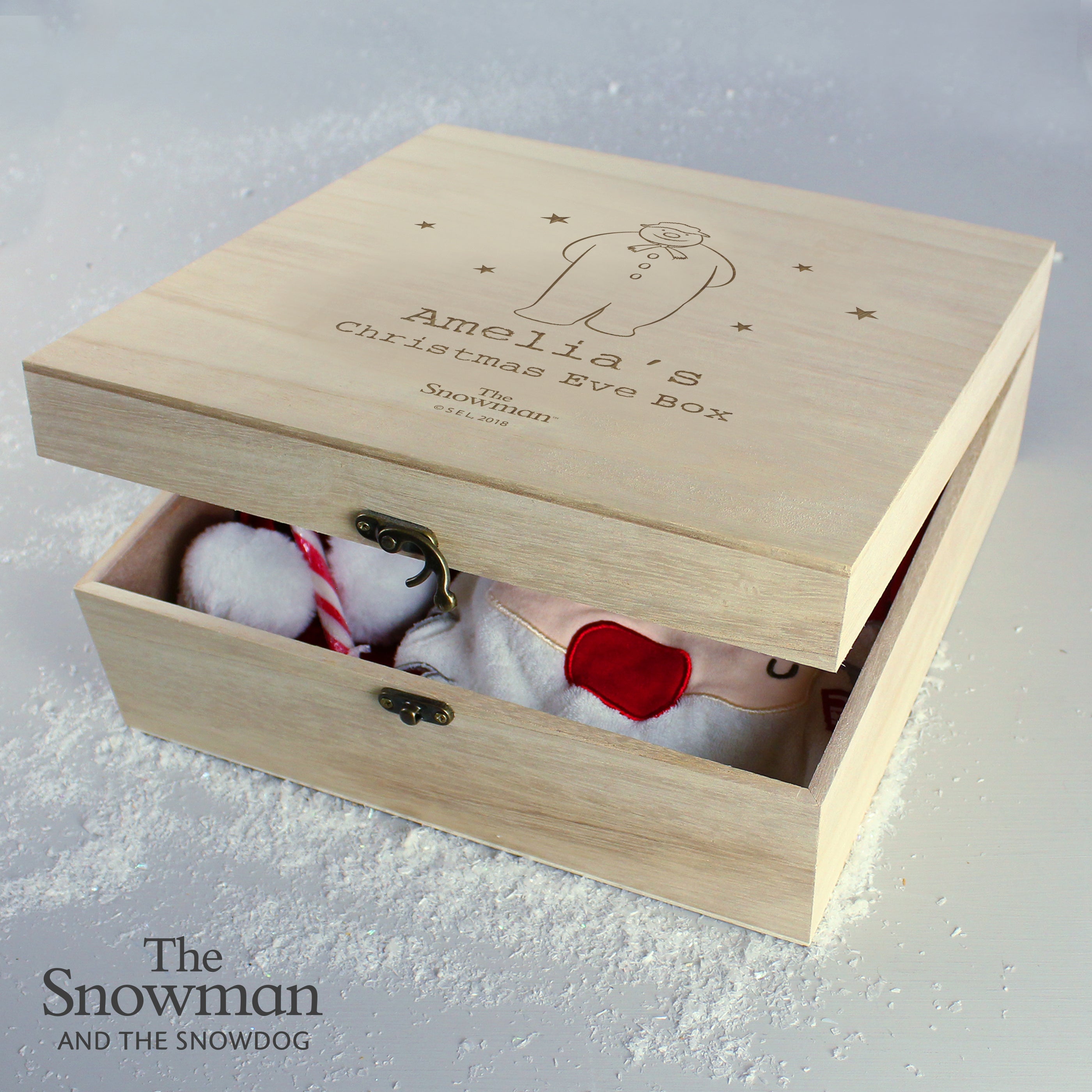 Personalised The Snowman Large Wooden Christmas Eve Box