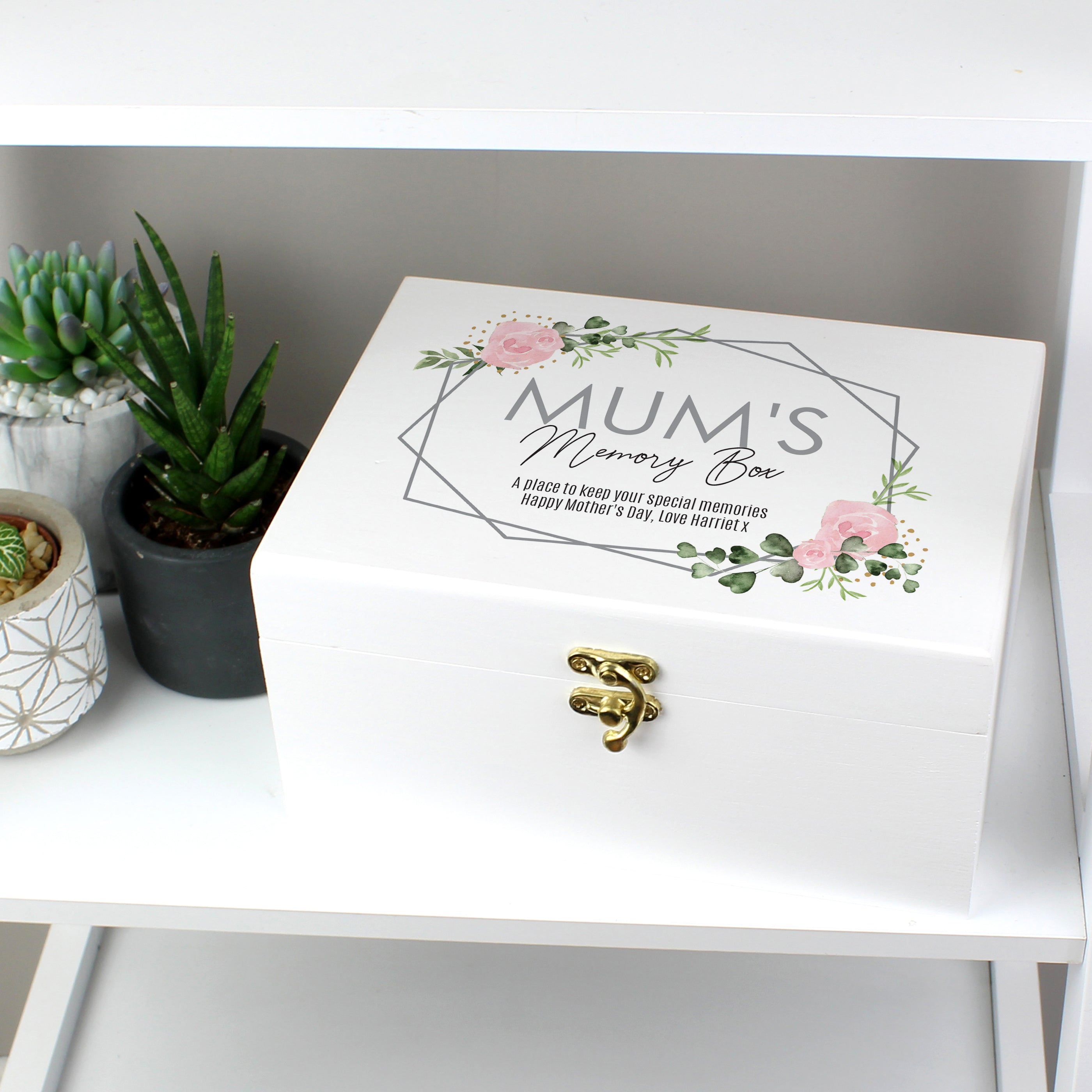 Personalised Abstract Rose White Wooden Keepsake Box