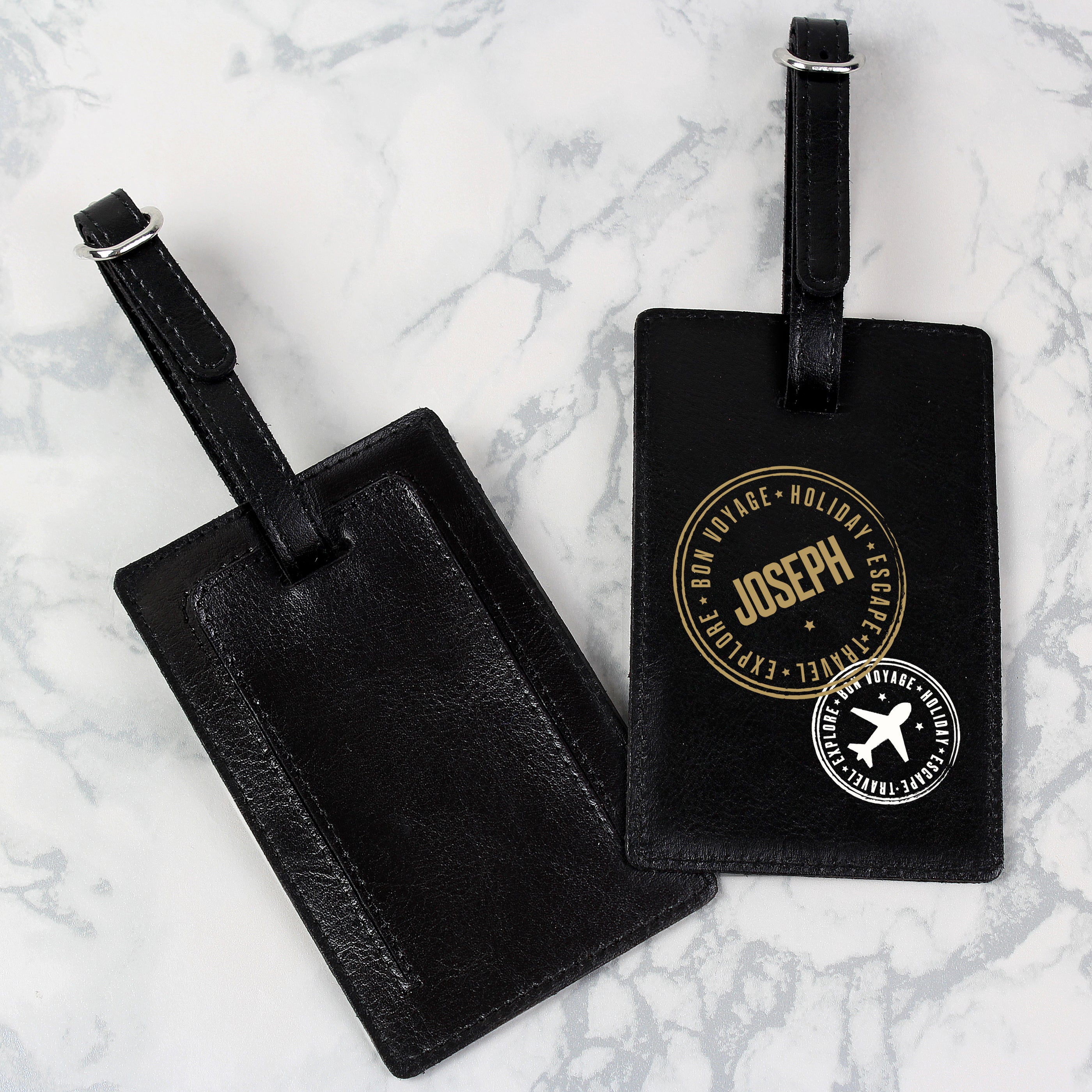 Personalised Stamped Black Luggage Tag