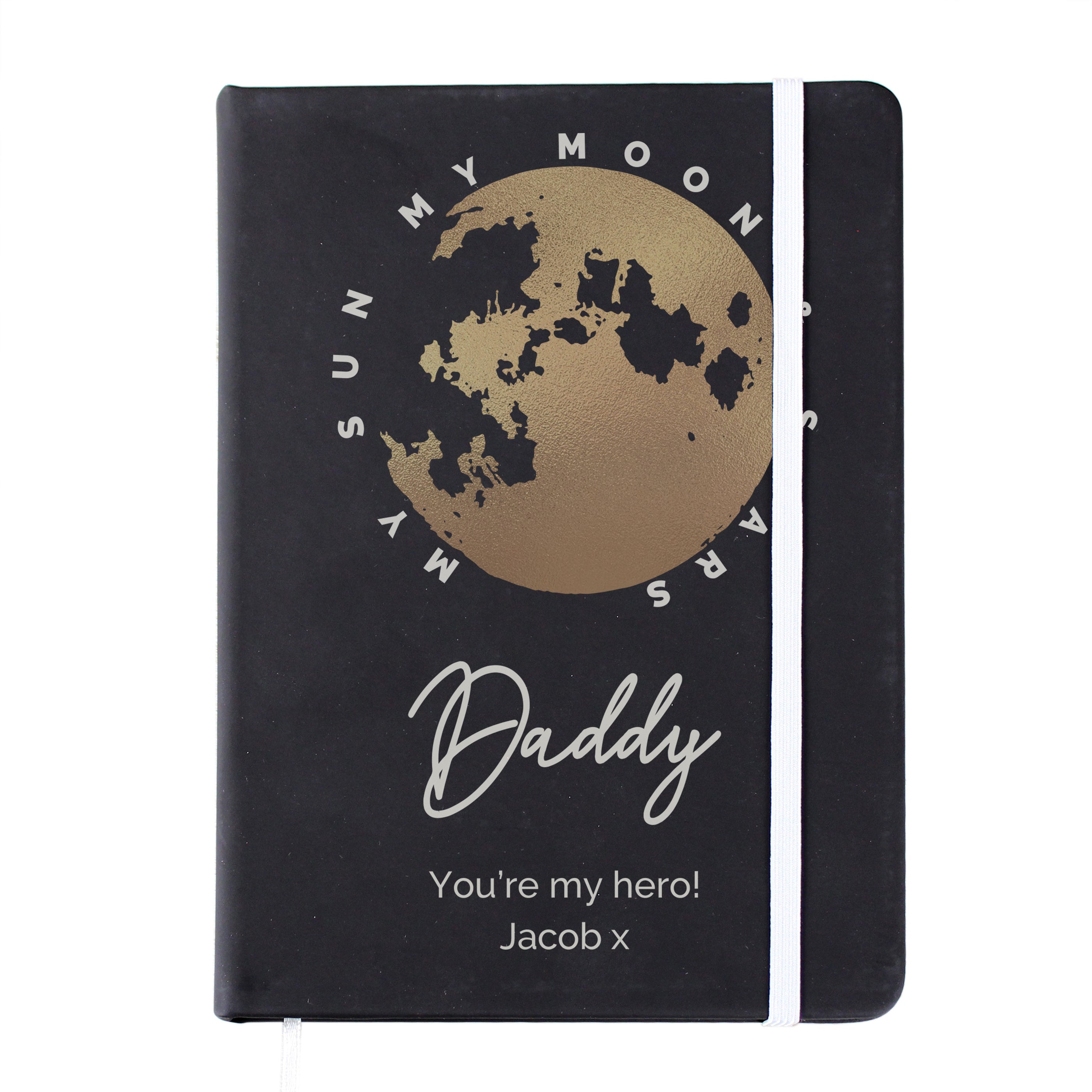 Personalised Moon & Stars Black Hardback Notebook