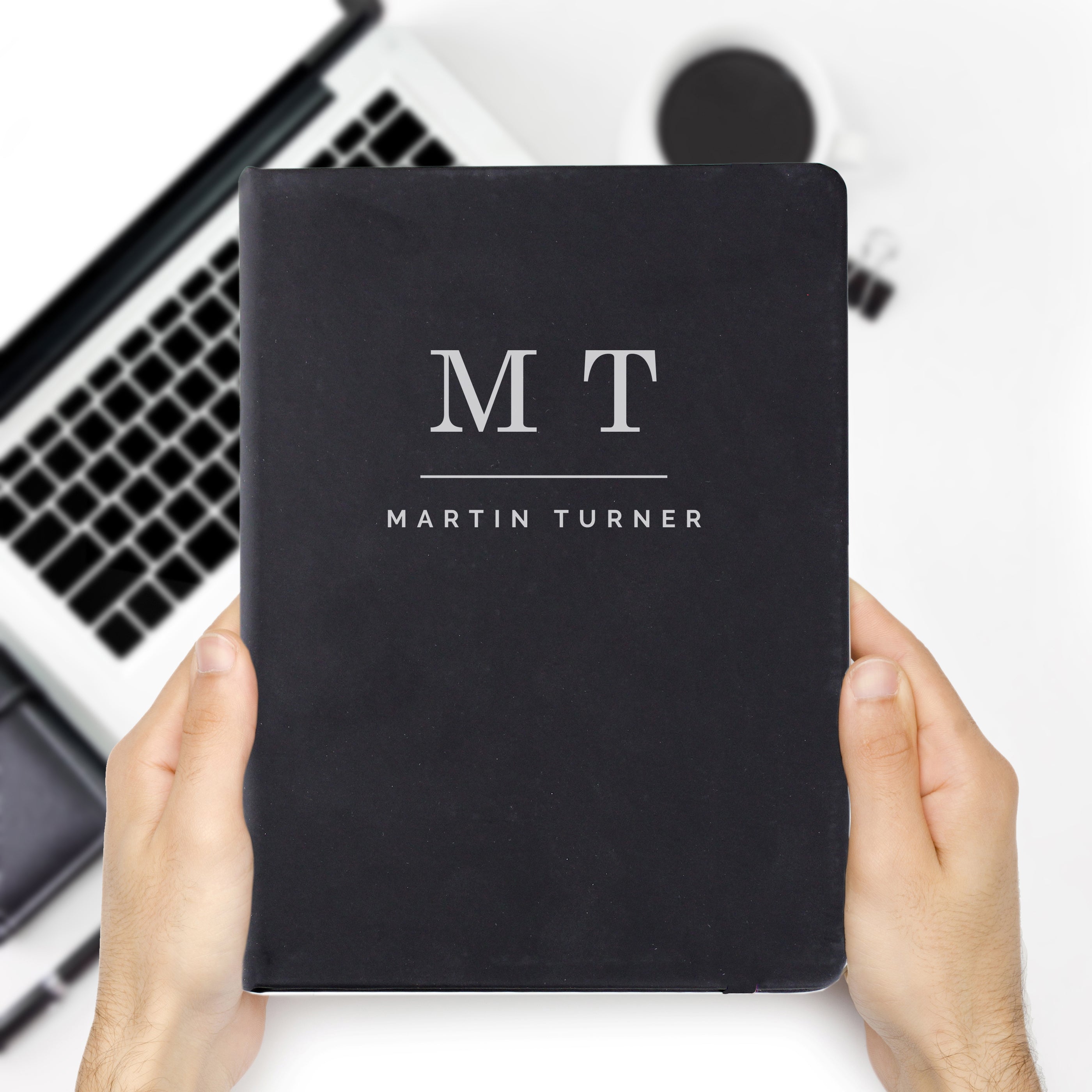 Personalised Initials Black Hardback Notebook