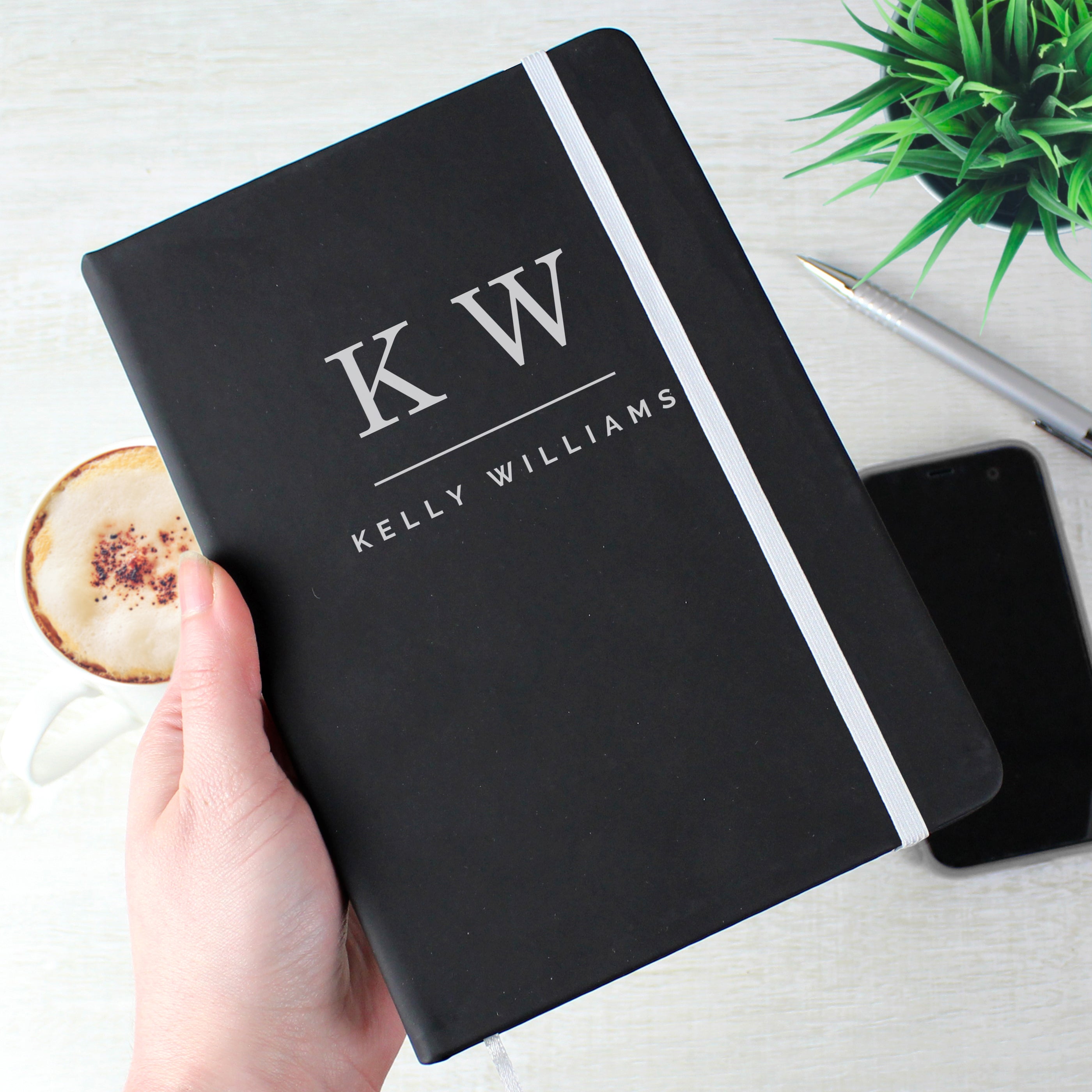 Personalised Initials Black Hardback Notebook