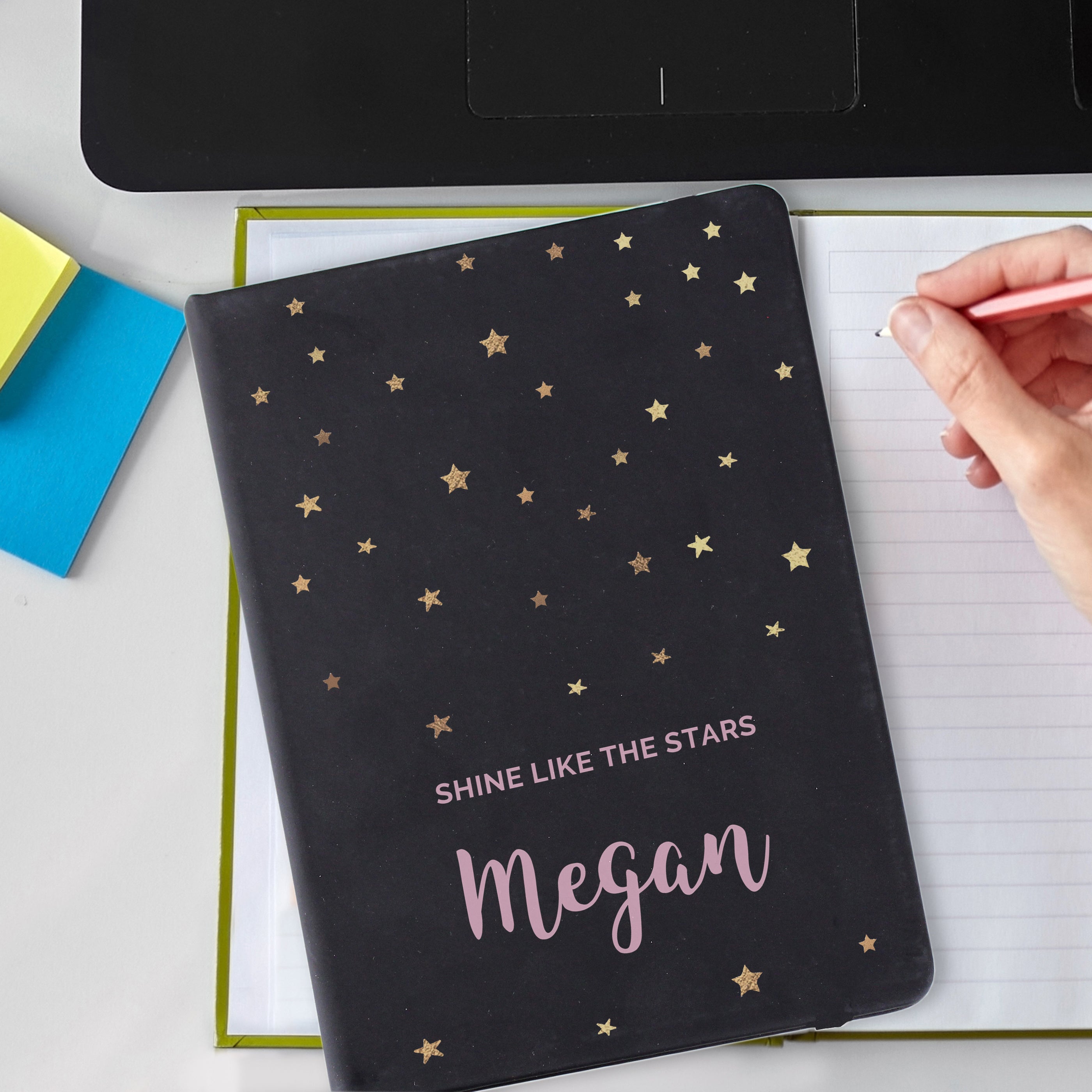 Personalised Starry Black Hardback Notebook