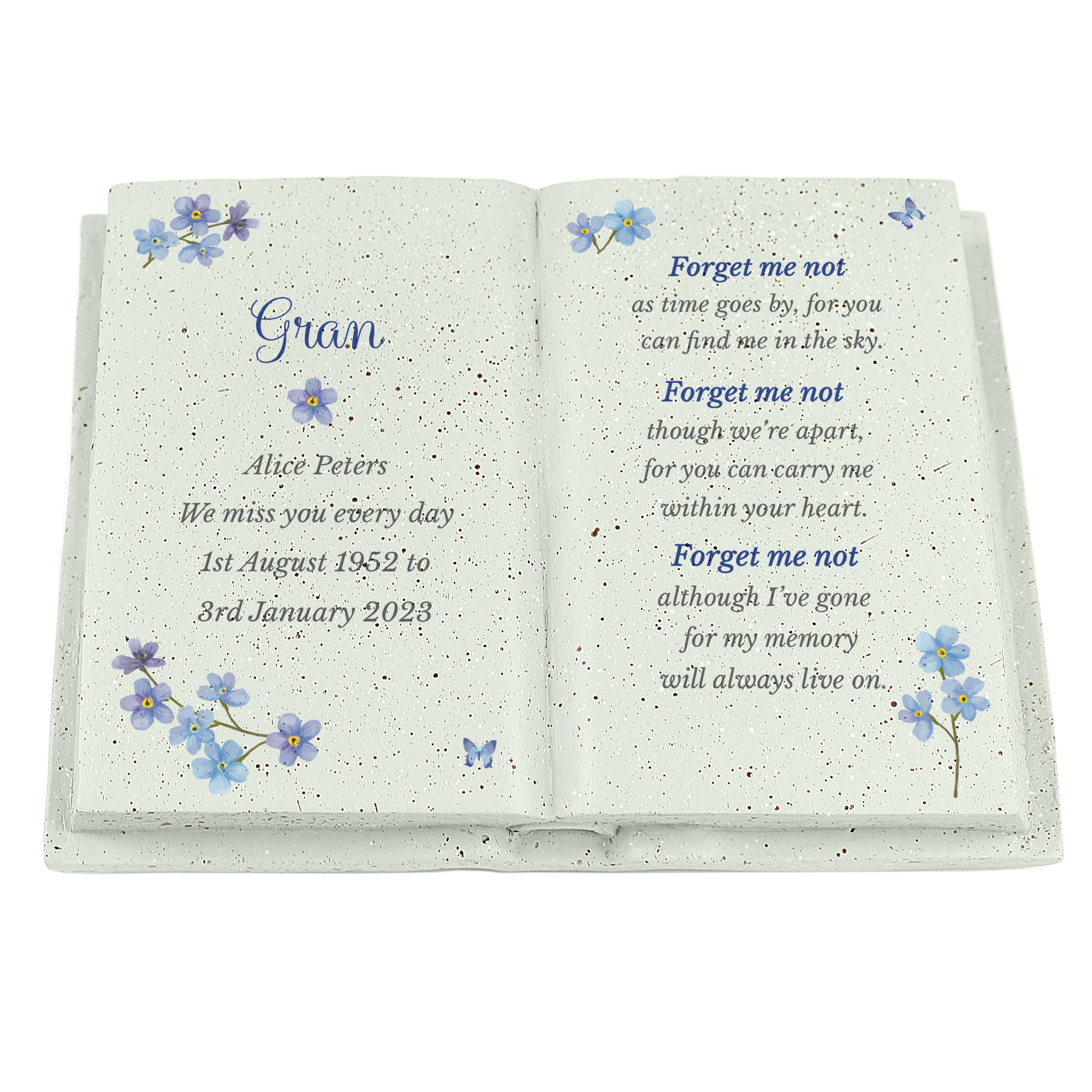 Personalised Forget Me Not Memorial Resin Book