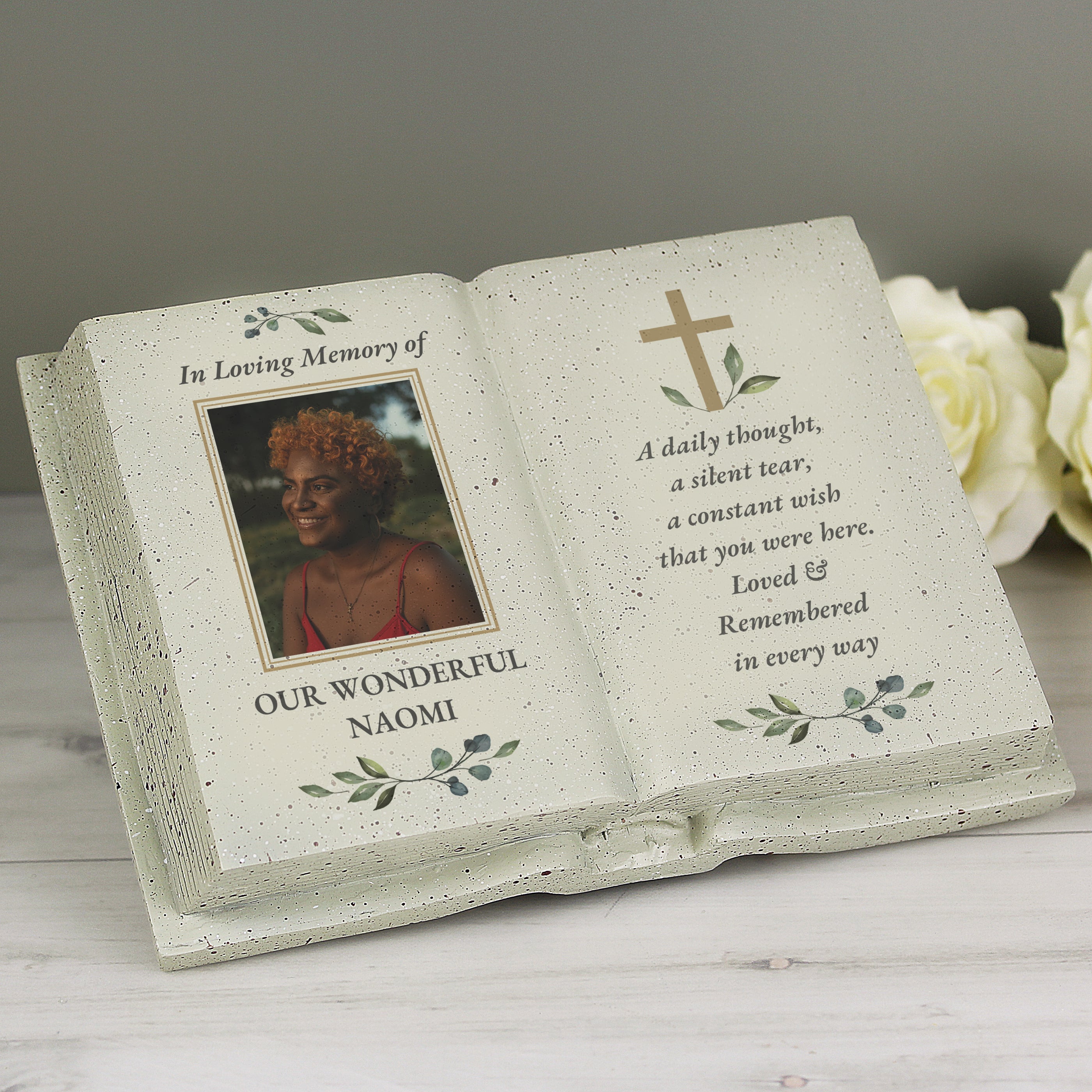 Personalised Memorial Cross Photo Upload Resin Book