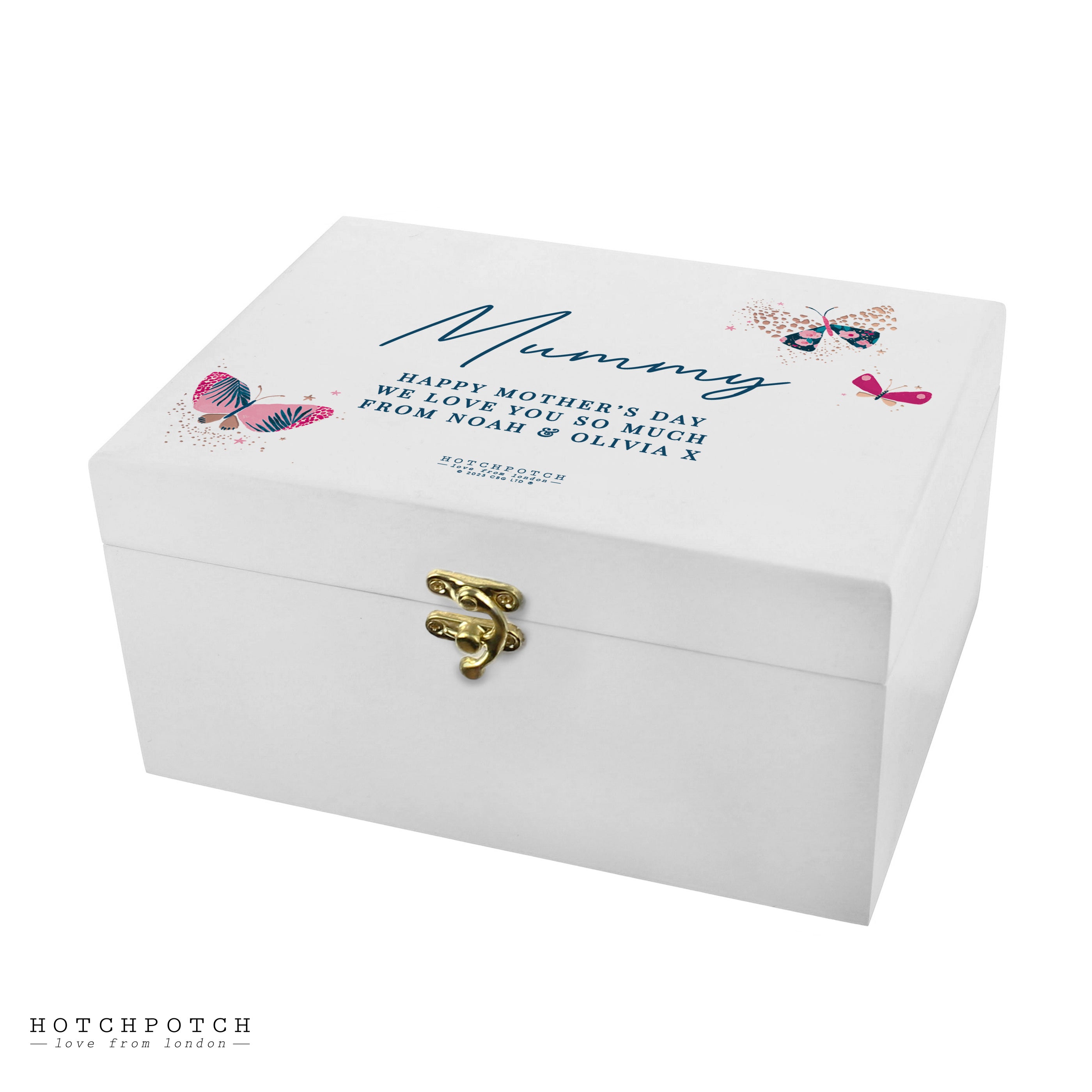 Personalised Hotchpotch Butterfly White Wooden Keepsake Box