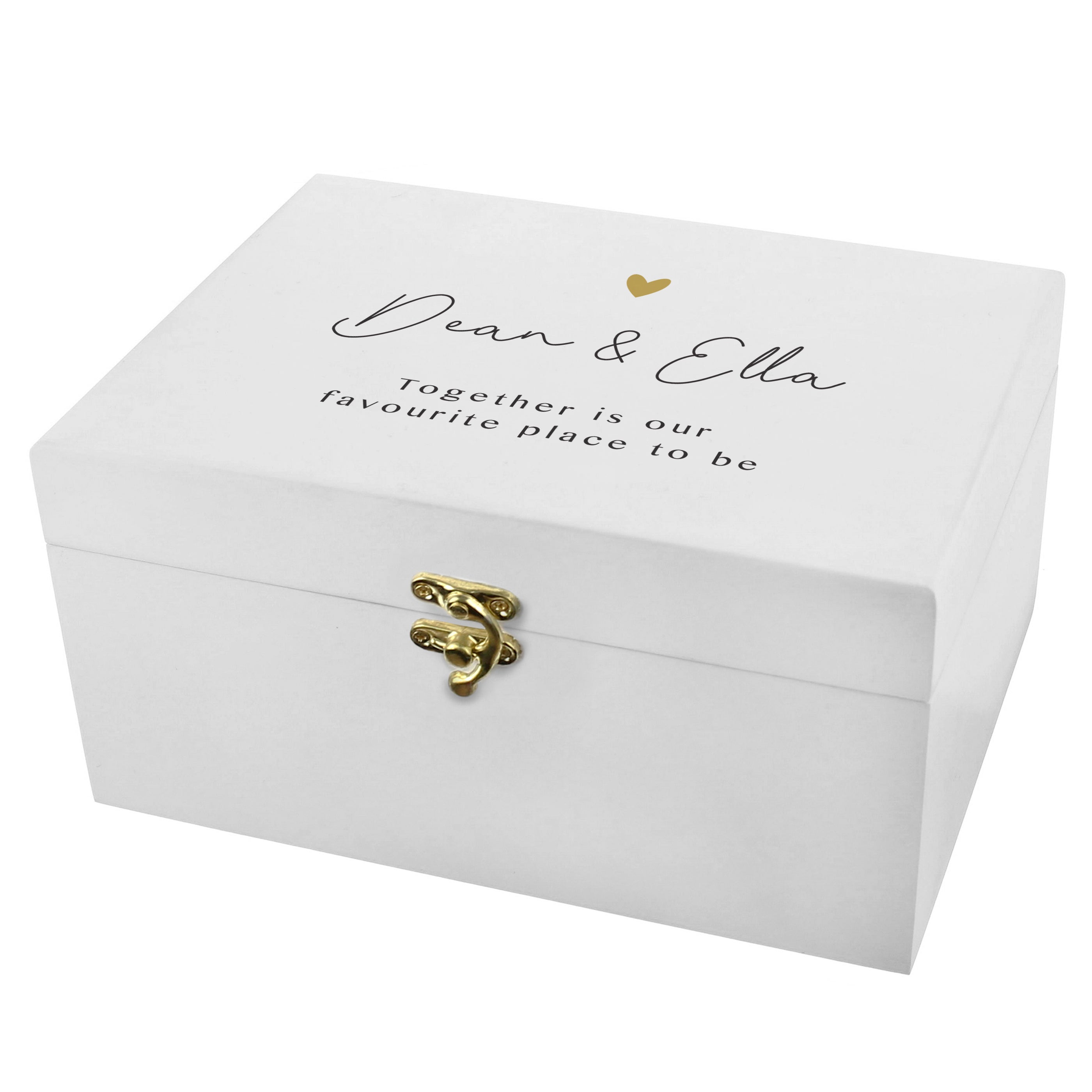 Personalised Gold Heart White Memory Box