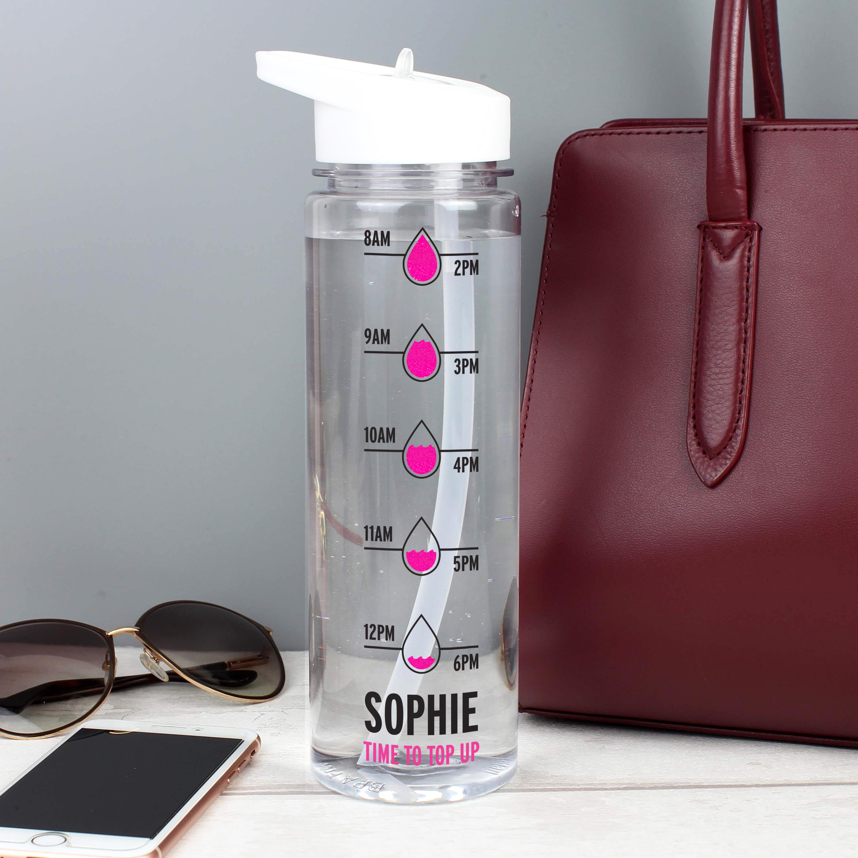 Personalised Pink 'Hydration Tracker' Water Bottle