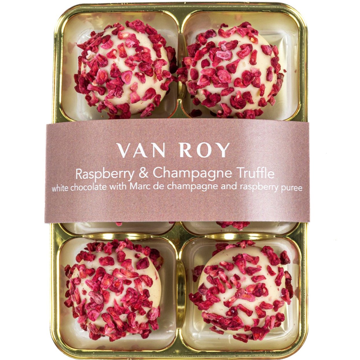 Van Roy 6 pack of raspberry and champagne truffles in clear gift pack - 6x75g