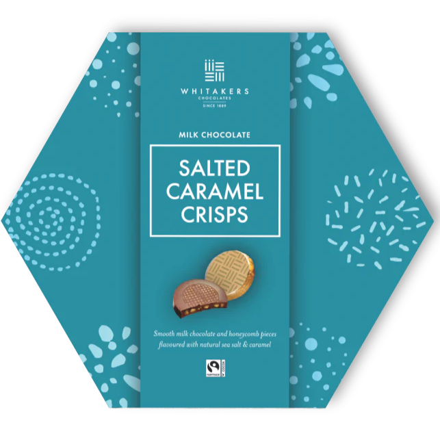 Whitakers Foiled Milk Salted Caramel Honeycomb Crisps in Hexagon Box