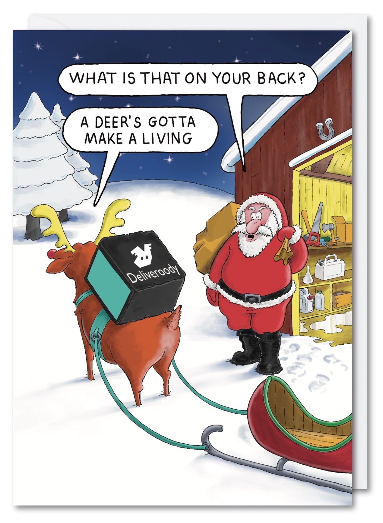 Humorous Christmas Card - Santa vs Deliveroody