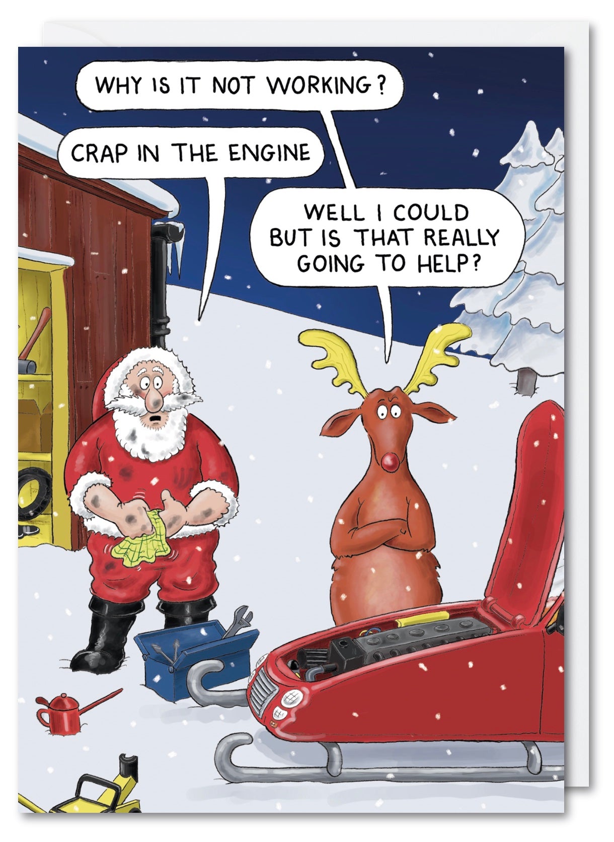 Humorous Christmas Card - Crap in the Engine