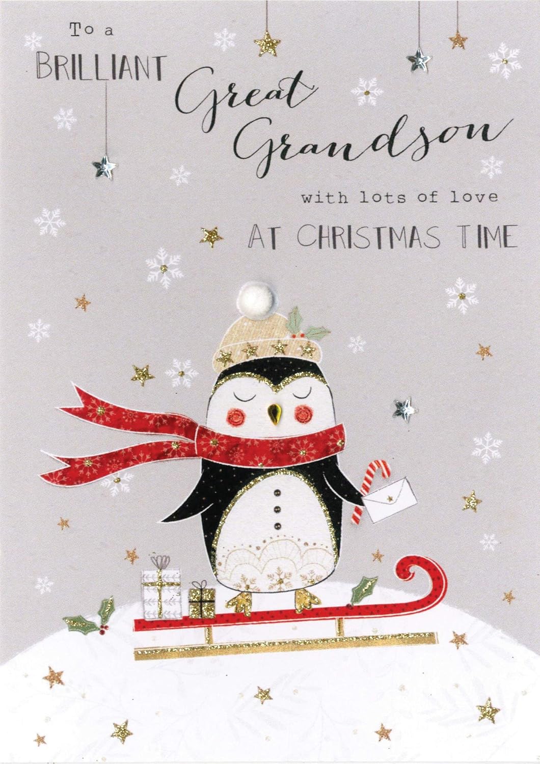 Great-Grandson Embellished Christmas Card Hand-Finished Cinnamon Range Cards