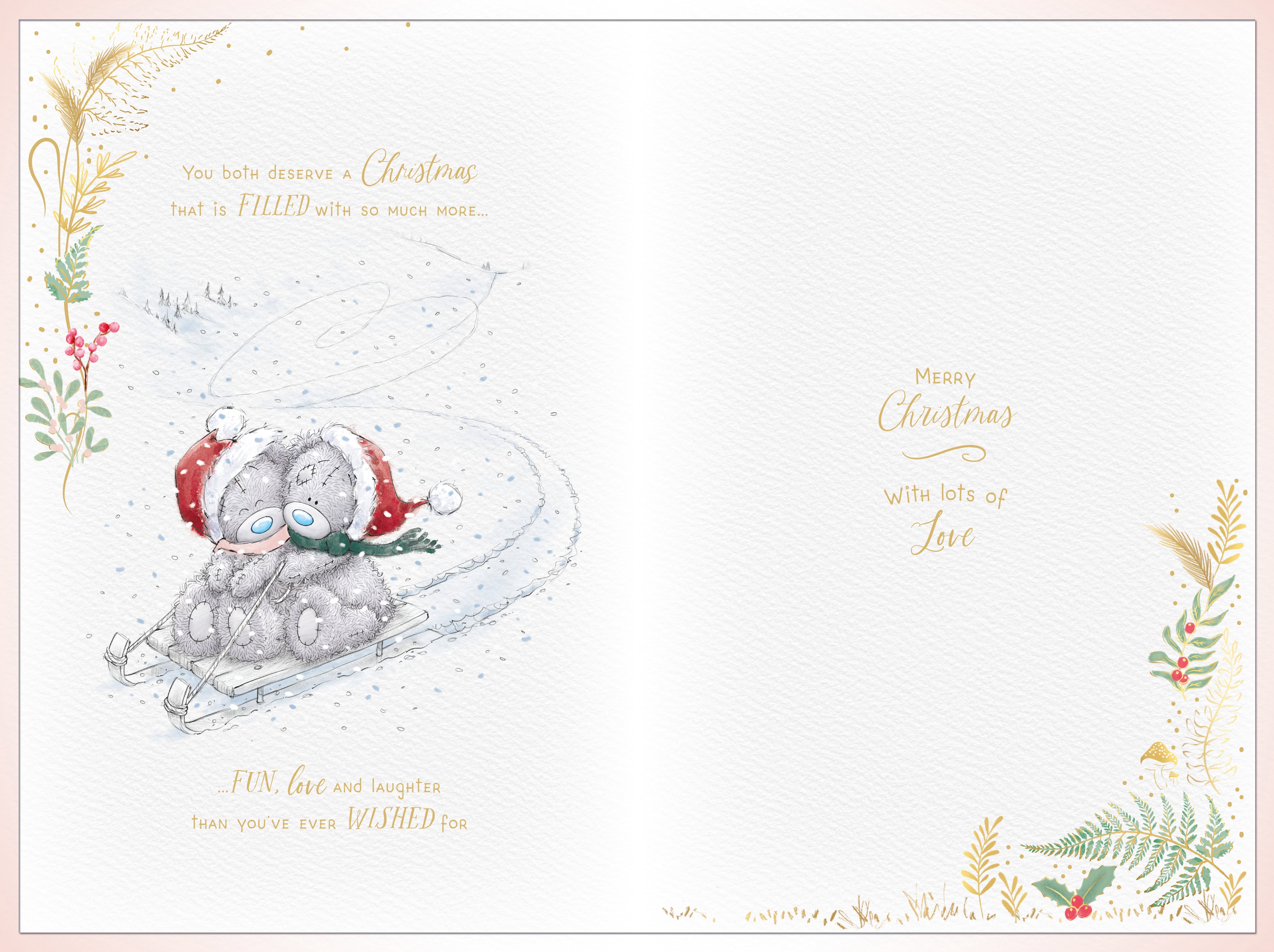 Son And Daughter-In-Law Christmas Card - Bears Pulling Christmas Pudding On Sleigh