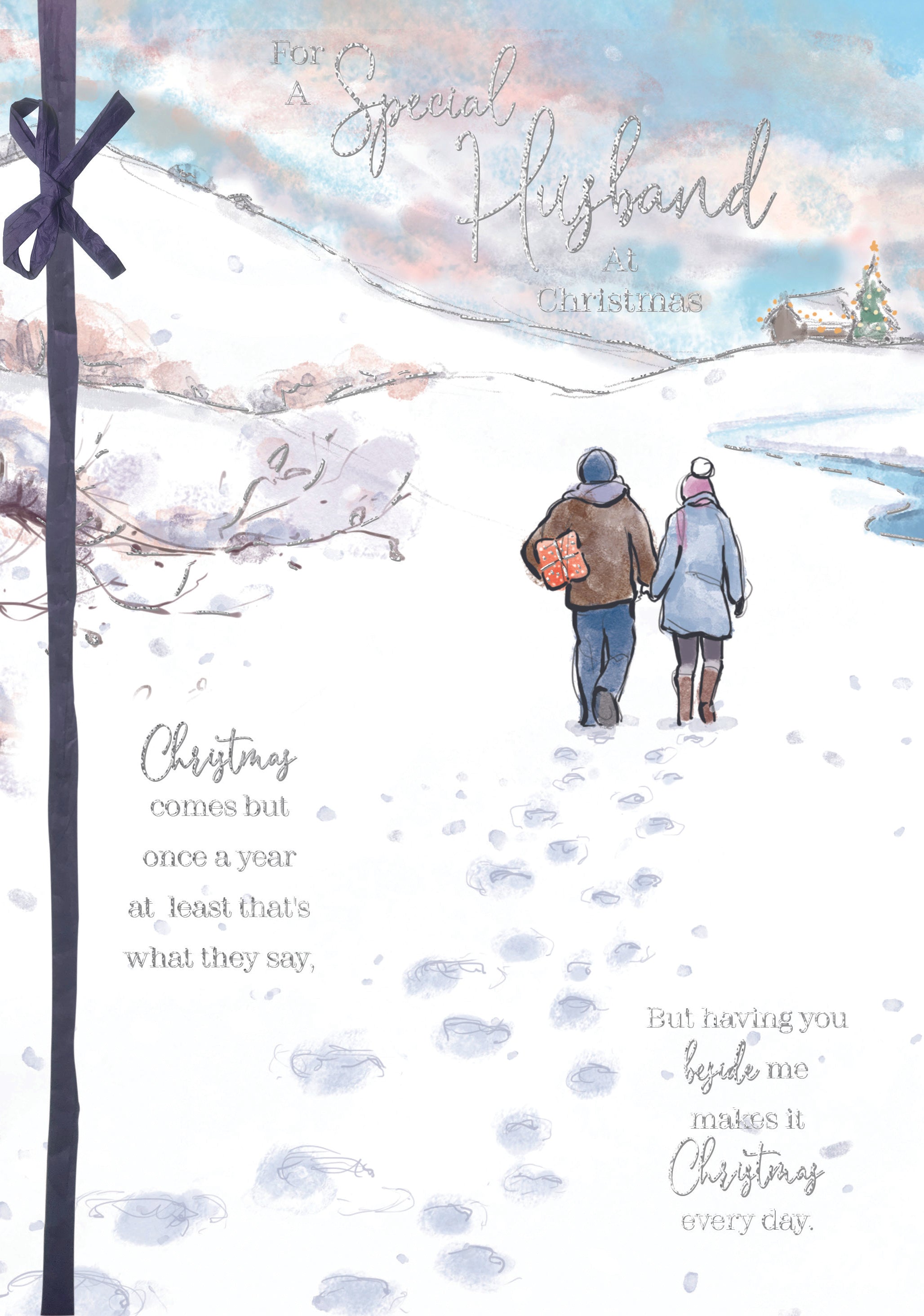 Special Husband Christmas Card - Couple Walking In The Snow