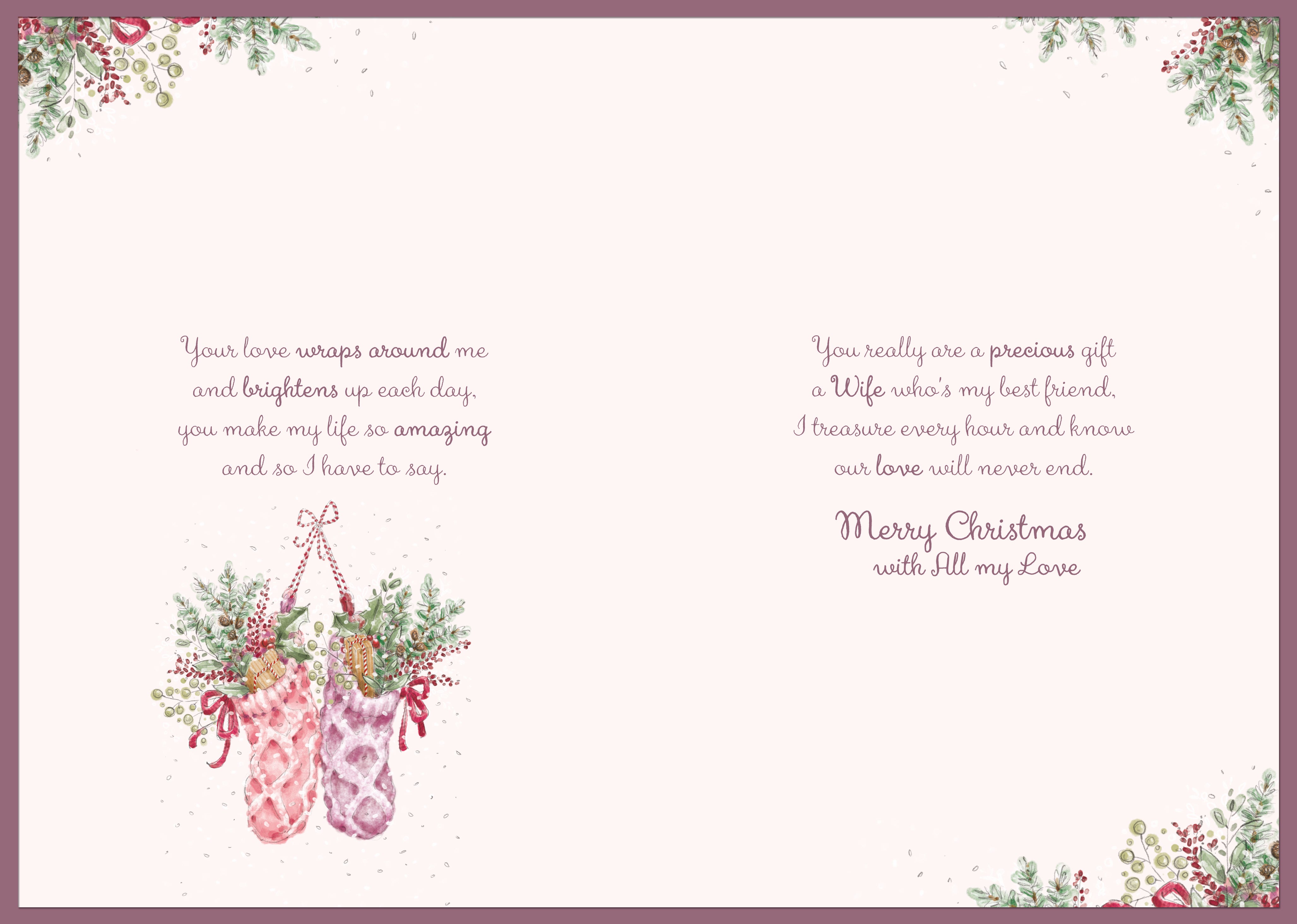 Beautiful Wife Christmas Card - Two Christmas Stockings